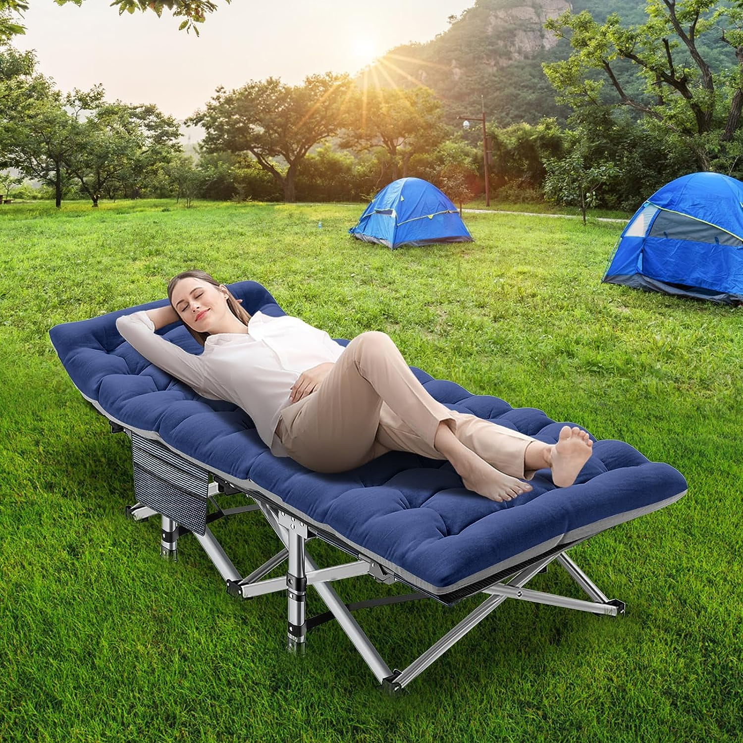 ABORON Oversized XL Folding Sleeping Cots for Adults, 900lb Loading Double-Layer 1200D, Heavy Duty Guest Bed W/Mattress & Carrying Bag