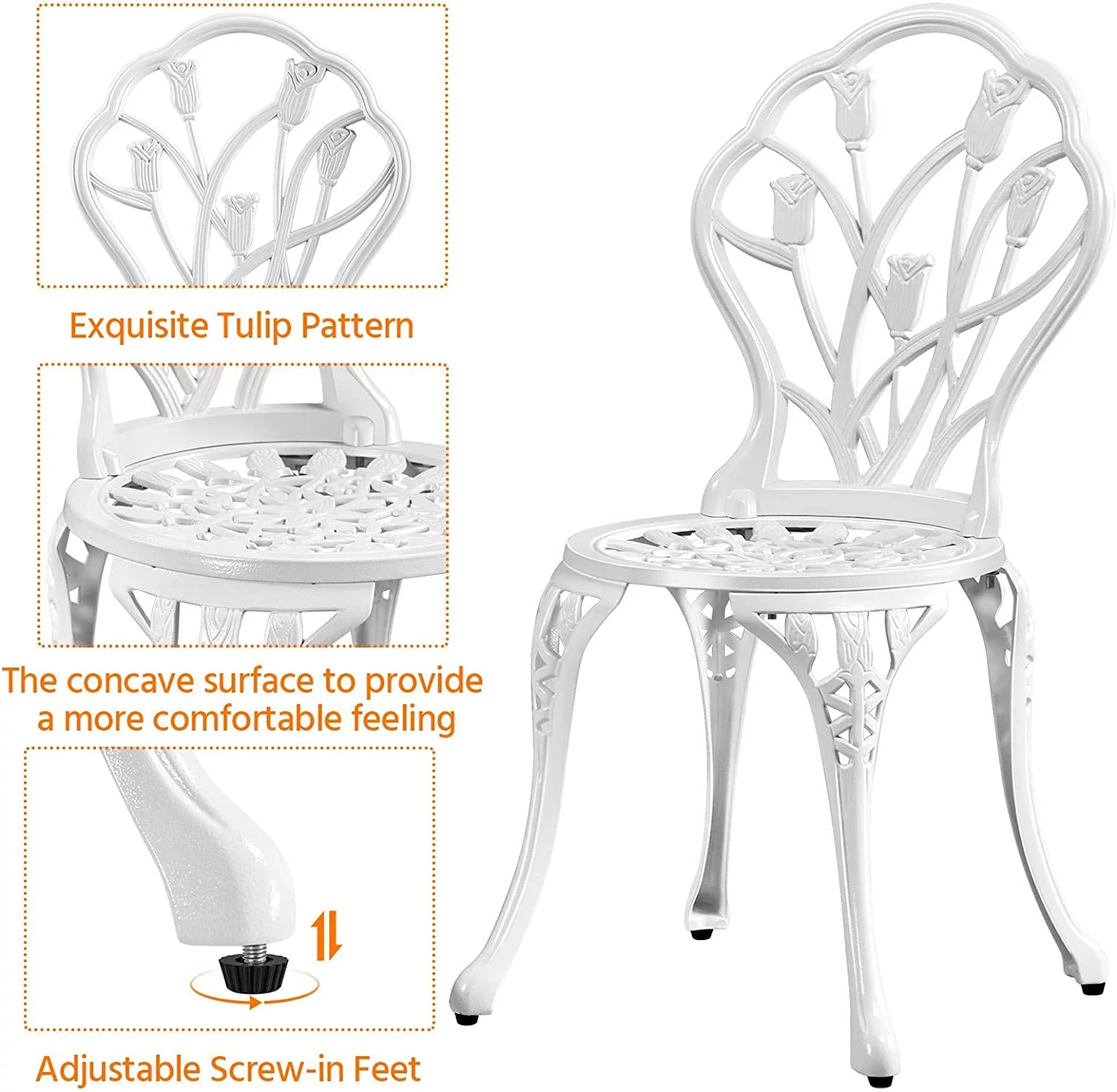 Yaheetech Patio Bistro Sets 3 Piece, Outdoor Rust-Resistant Cast Aluminum Garden Table and Chairs, White