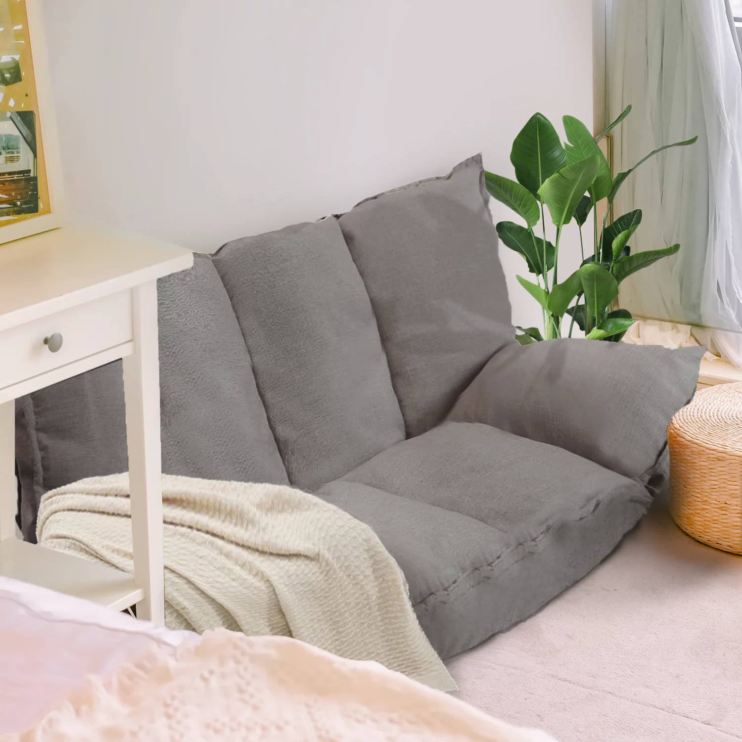 Lazy Sofa Futons Sets Folding Sofa Bed Adjustable Sofa TV Floor Couch | Dark Grey