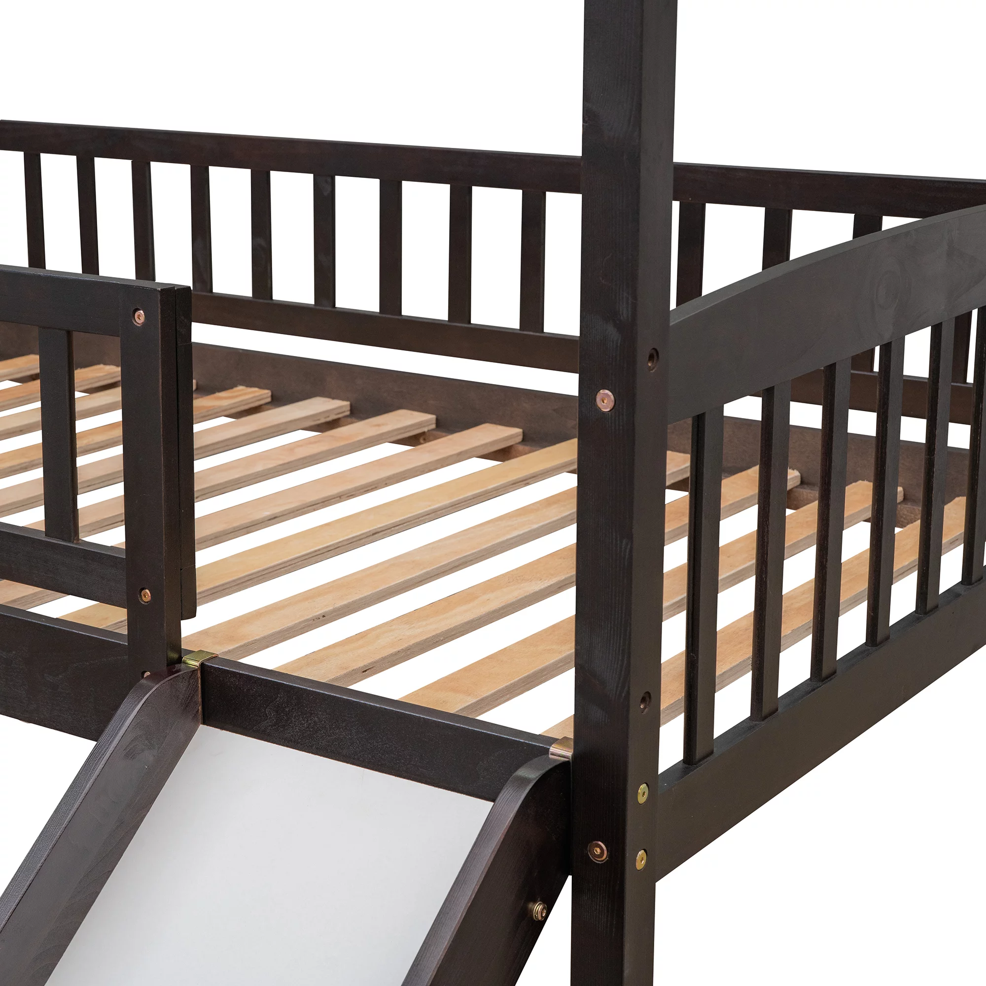 CoSoTower Twin Loft Bed with Slide, House Bed with Slide, Espresso