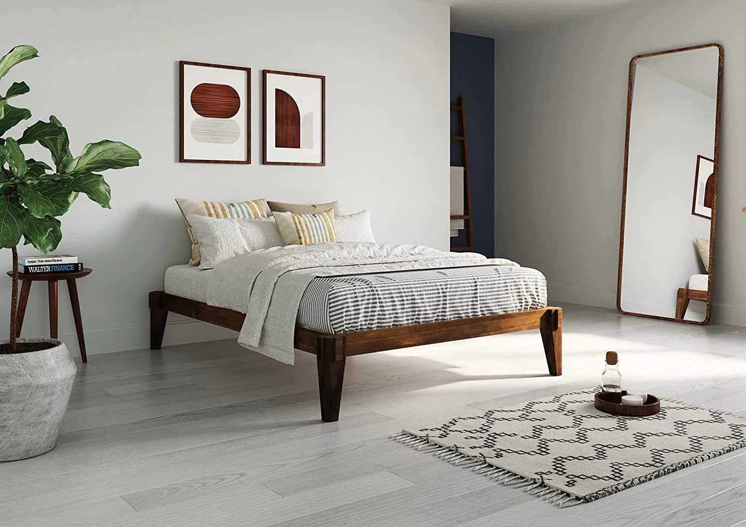 Bme Full Size | Chalipa 60x80x14in Signature Bed Frame Without Headboard, Multiple Style, Solid Wood, Walnut