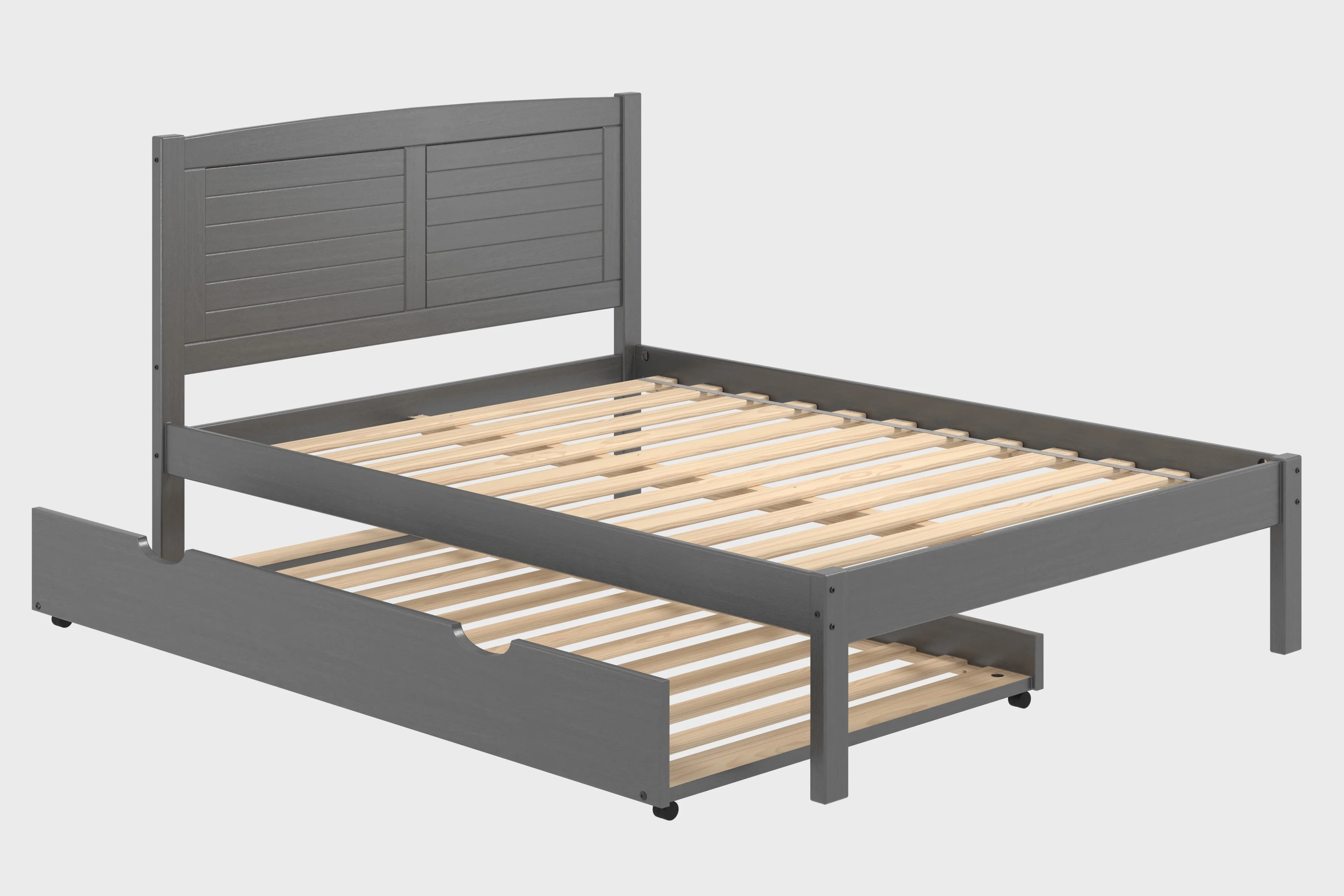 Donco Kids Louver Full Soild Wood Panel Bed with Trundle in Antique Gray