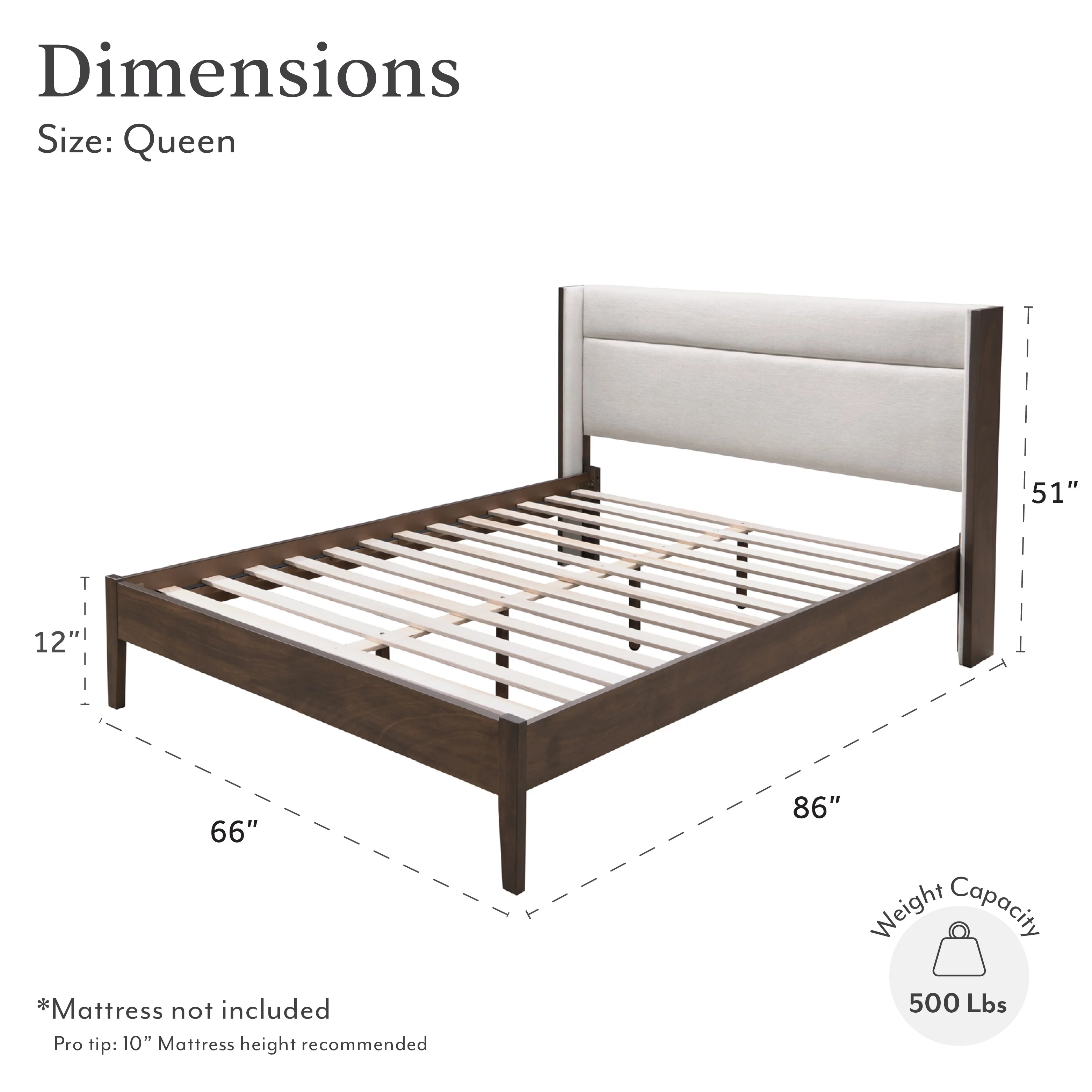 DG Casa Thomas Wingback Channel Queen Bed Frame - Stylish Upholstered Bed Frame Queen | Easy Install Queen Bed Frame with Headboard and Wooden Slat Support Included | No Box Spring Required