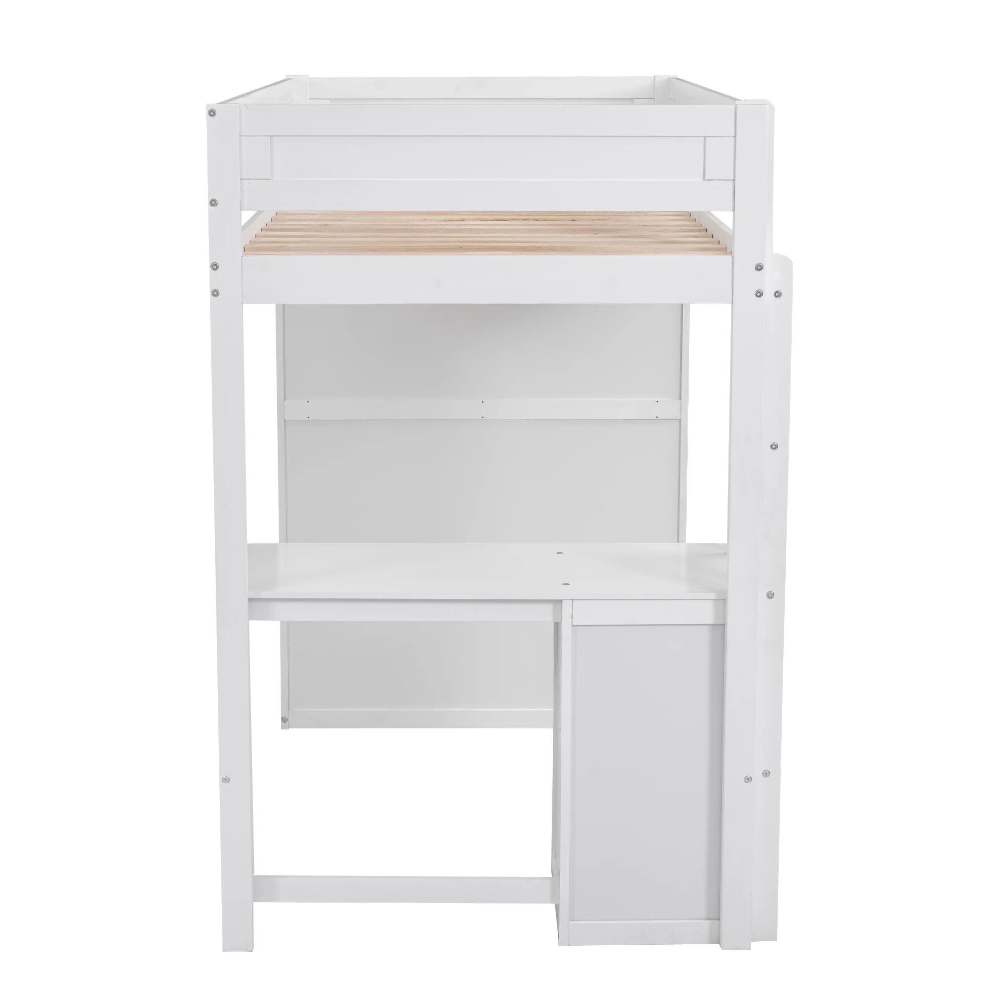 Twin Wood Loft Bed with Wardrobes and 2-Drawer Desk with Cabinet, Loft Twin Bed with Desk for Teenagers, Multiple Functions Bed, Easy to Assemble (White)