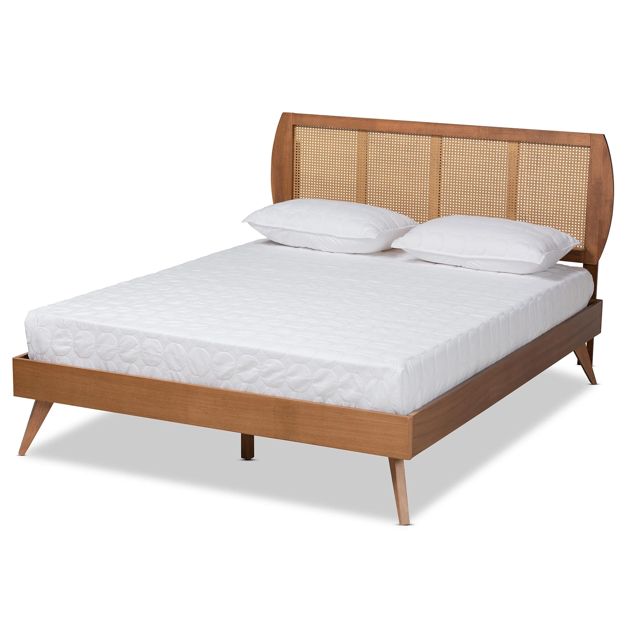 Baxton Studio Asami Walnut Finished Wood and Synthetic Rattan Platform Bed Queen