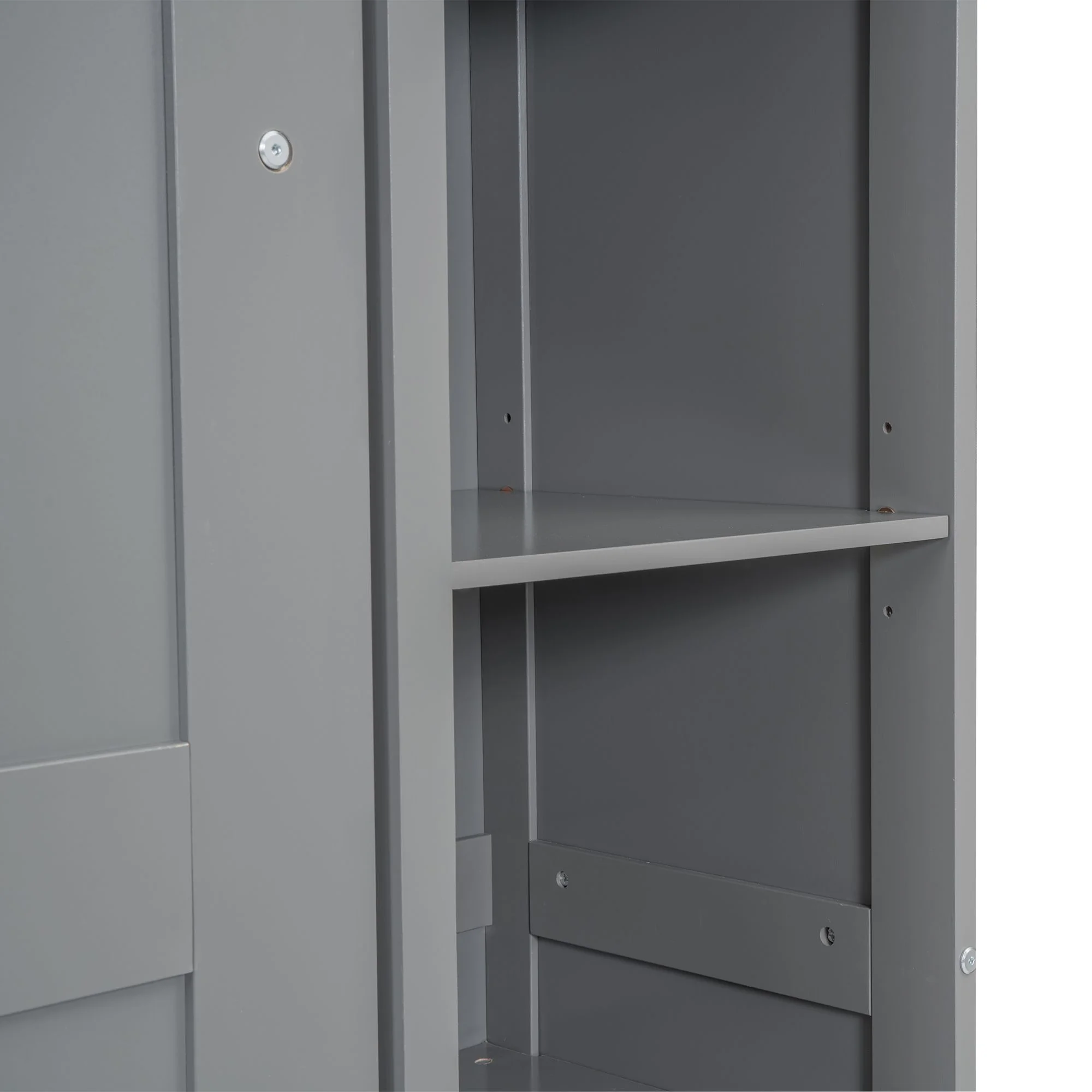 Practical Design Solid Wood Bed Frame Murphy Bed Wall Bed with Shelves and LED Lights, Platform Bed Frame, Mid Century Bedframe, Wood Foundation(Gray, Full)