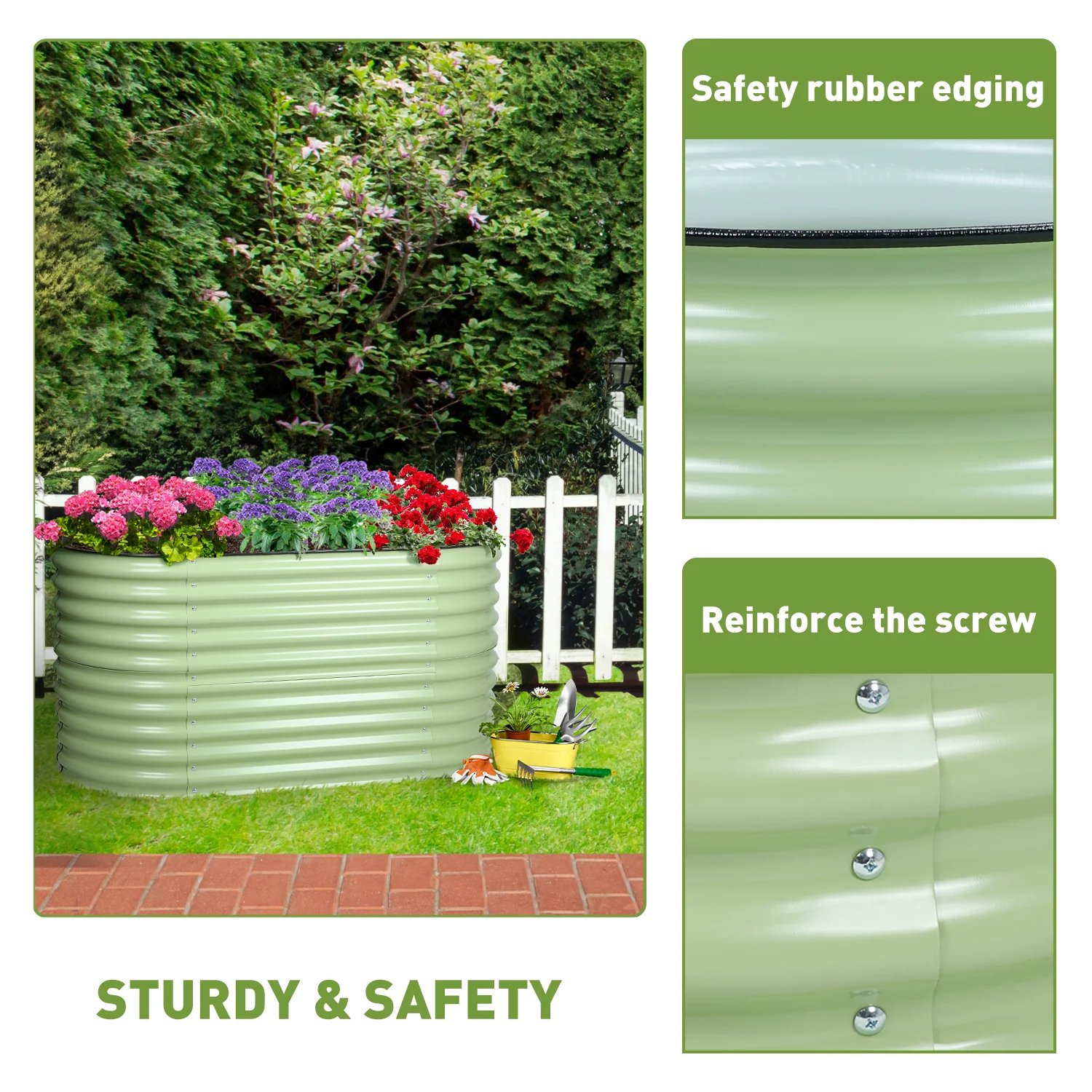 Aoodor 2 in 1 Modular Aluzinc Metal Raised Garden Bed - Outdoor Garden Planter Box for Vegetable, Flower, Herb - Olive Green (63''L x 32''W x 32''H)