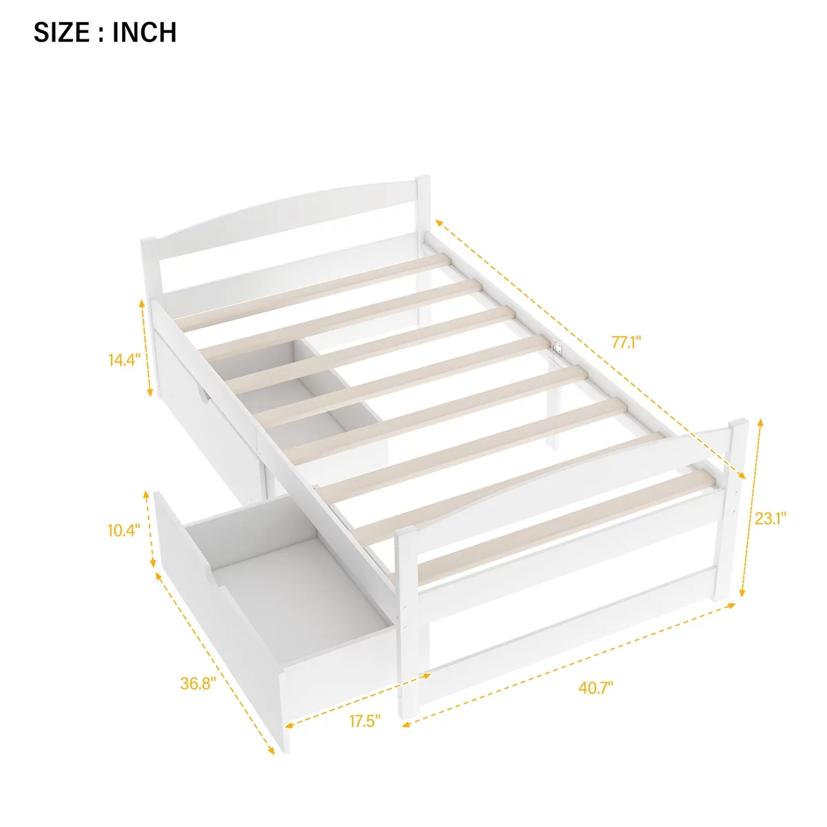 Wood Bed Frame Twin Size with 2 Drawers Platform Bed w/Headboard & Footboard Solid Wood Slat Support, No Box Spring Needed, Panel Bed Mattress Foundation