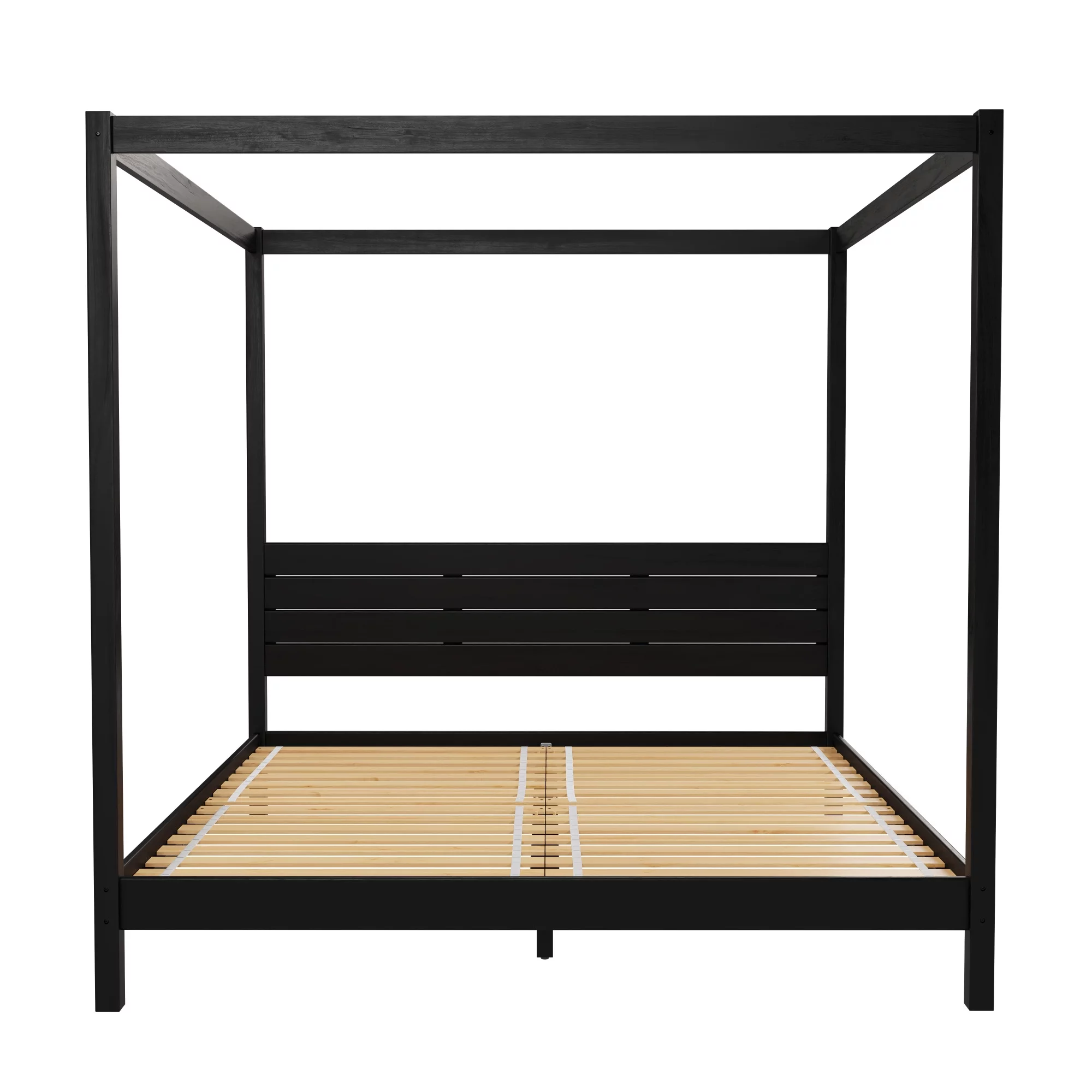 Walker Edison Minimalist Solid Wood King-Size Canopy Bedframe, Black