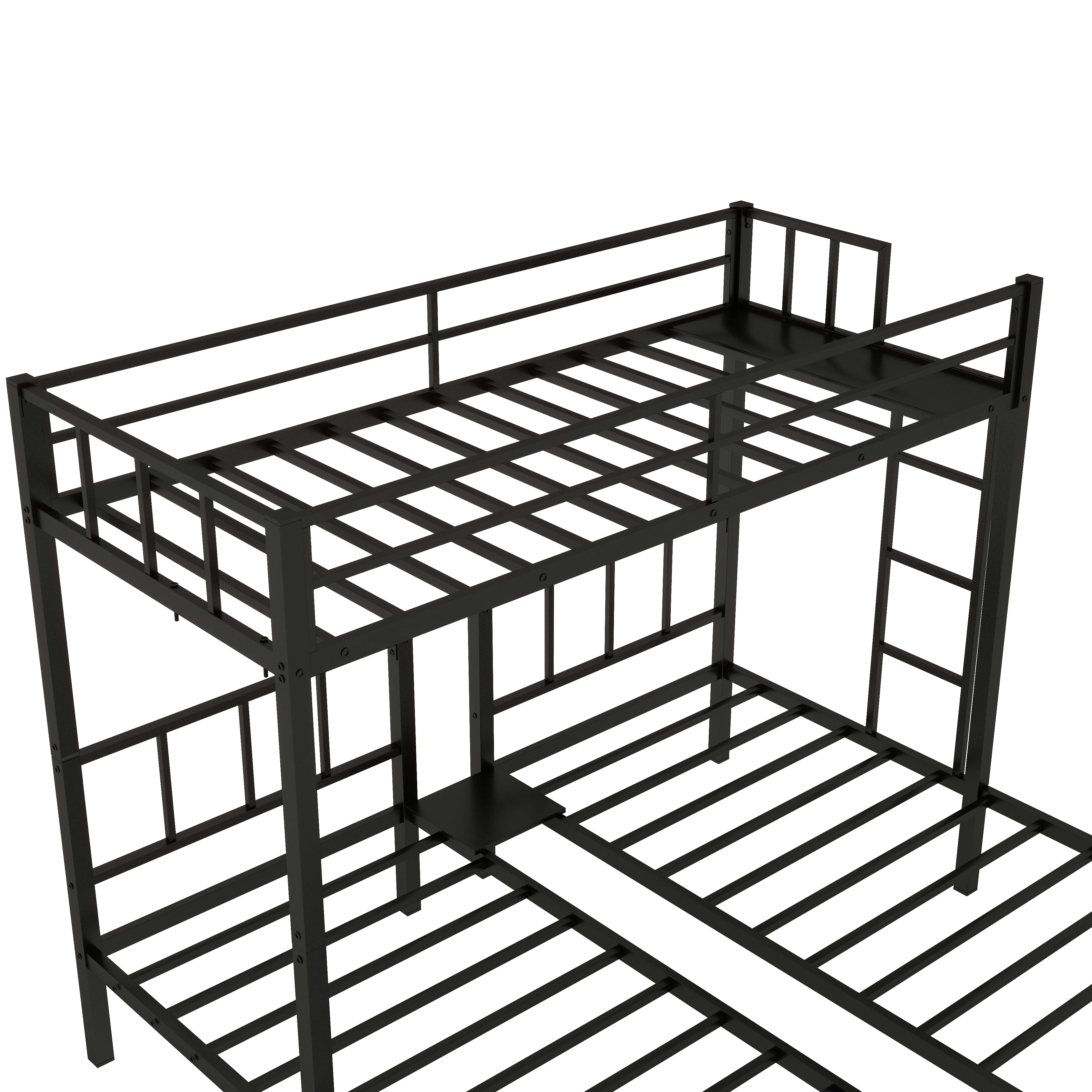 Metal Triple Bunk Bed for 3,Twin over Twin&Twin Size Bunk Bed with Built-in Shelf,Can be divided into 3 Separate Bed,Heavy-Duty Steel Bed Frame for Kids Teens Adults (Black)