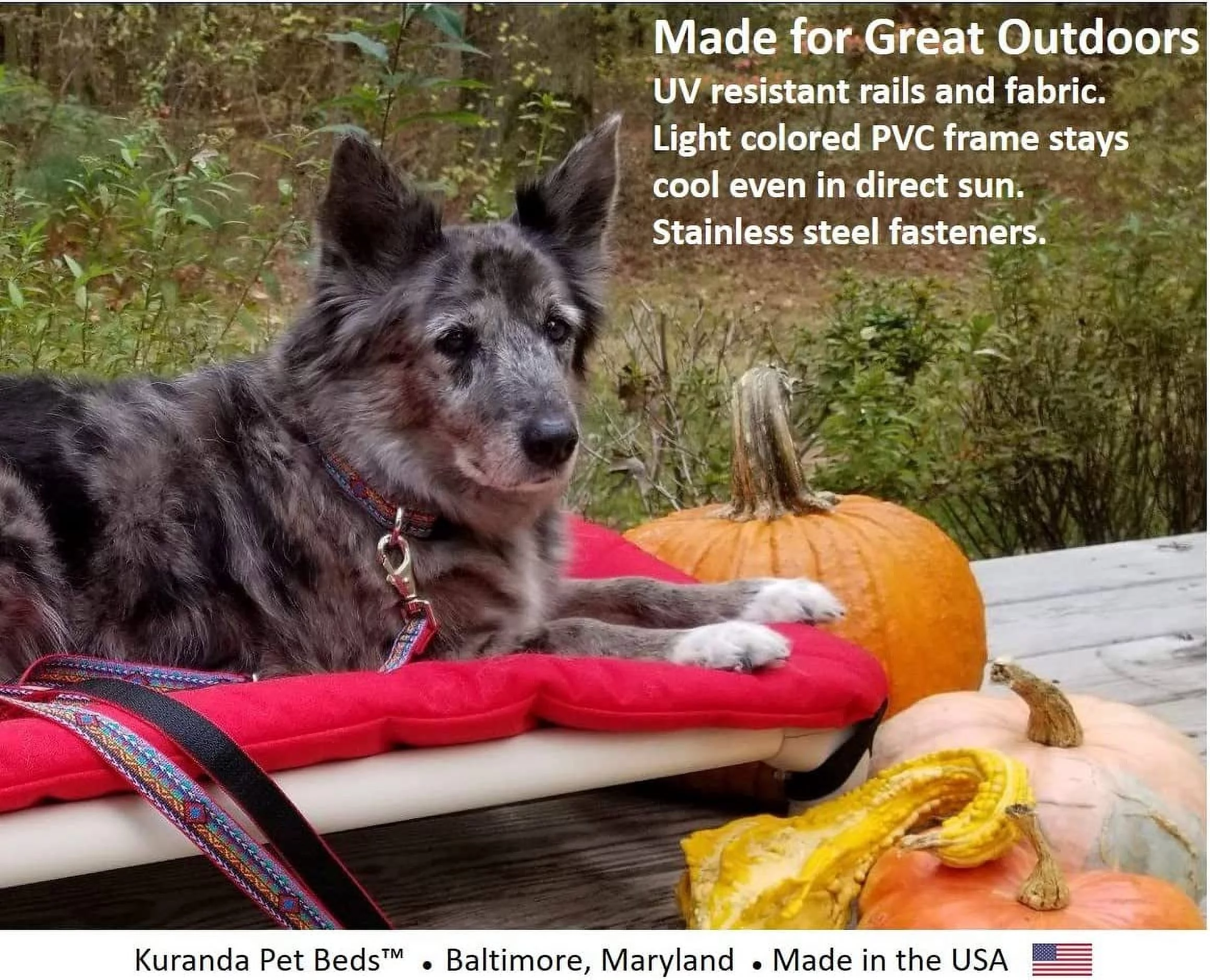 Kuranda Orthopedic Outdoor Chewproof Elevated Dog Bed w/ Almond PVC Frame, Large, Smoke