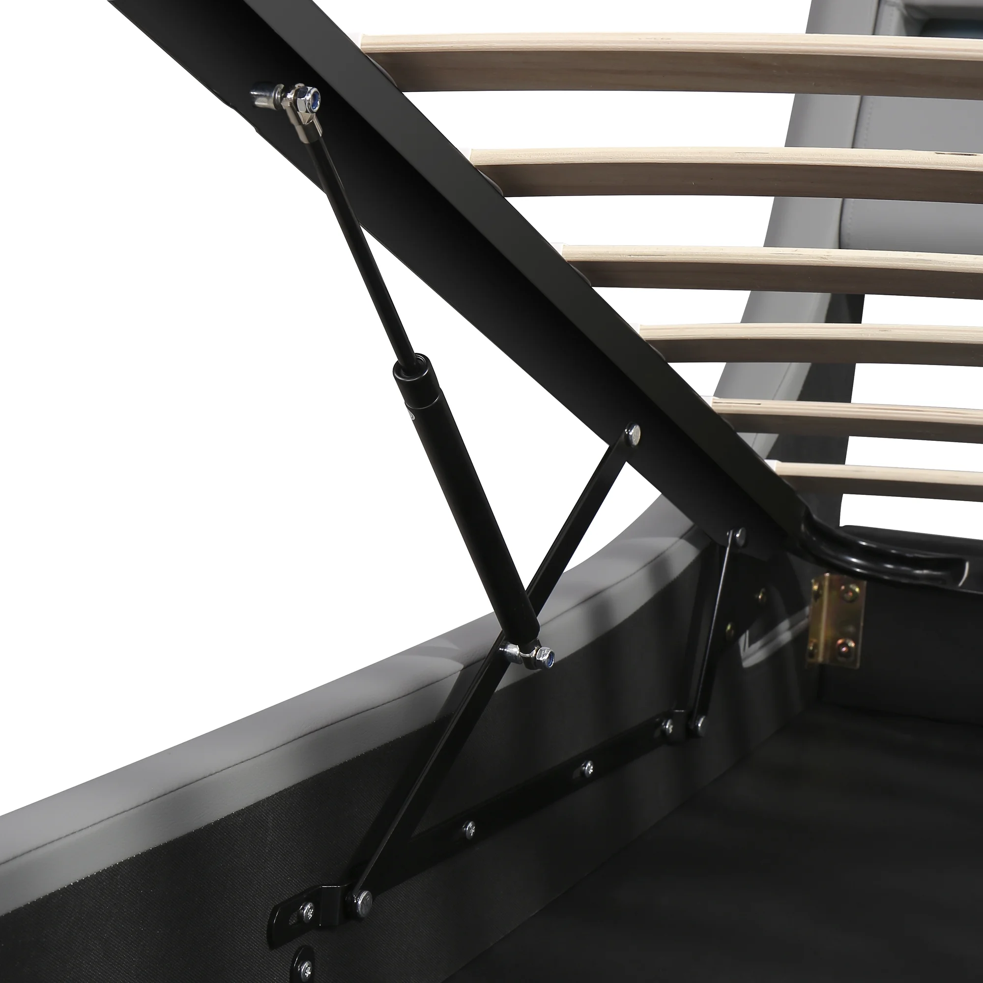 Modern Faux Leather Platform Bed with Hydraulic Storage and LED Light Headboard - Queen Size