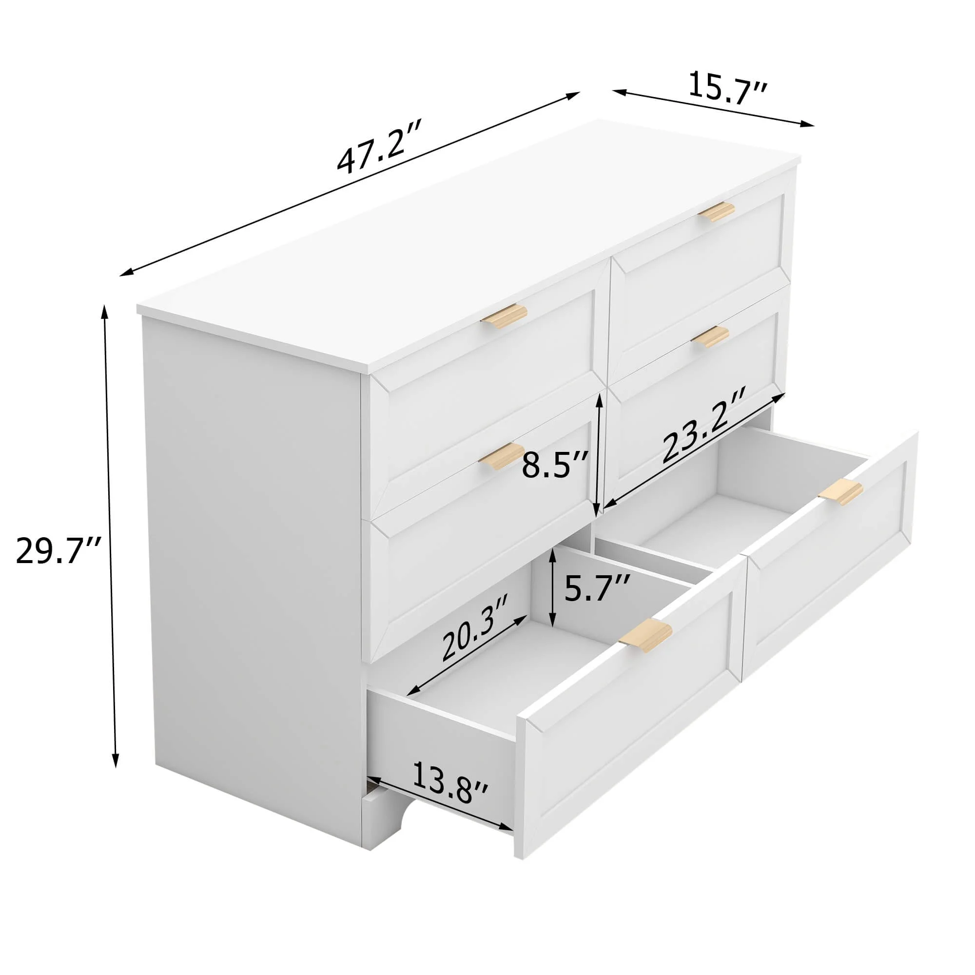 6 Drawer Dresser for Bedroom, Modern Long Dresser Chest With Large Drawer, Wooden Chest of Dresser Storage Cabinet Organizer Unit