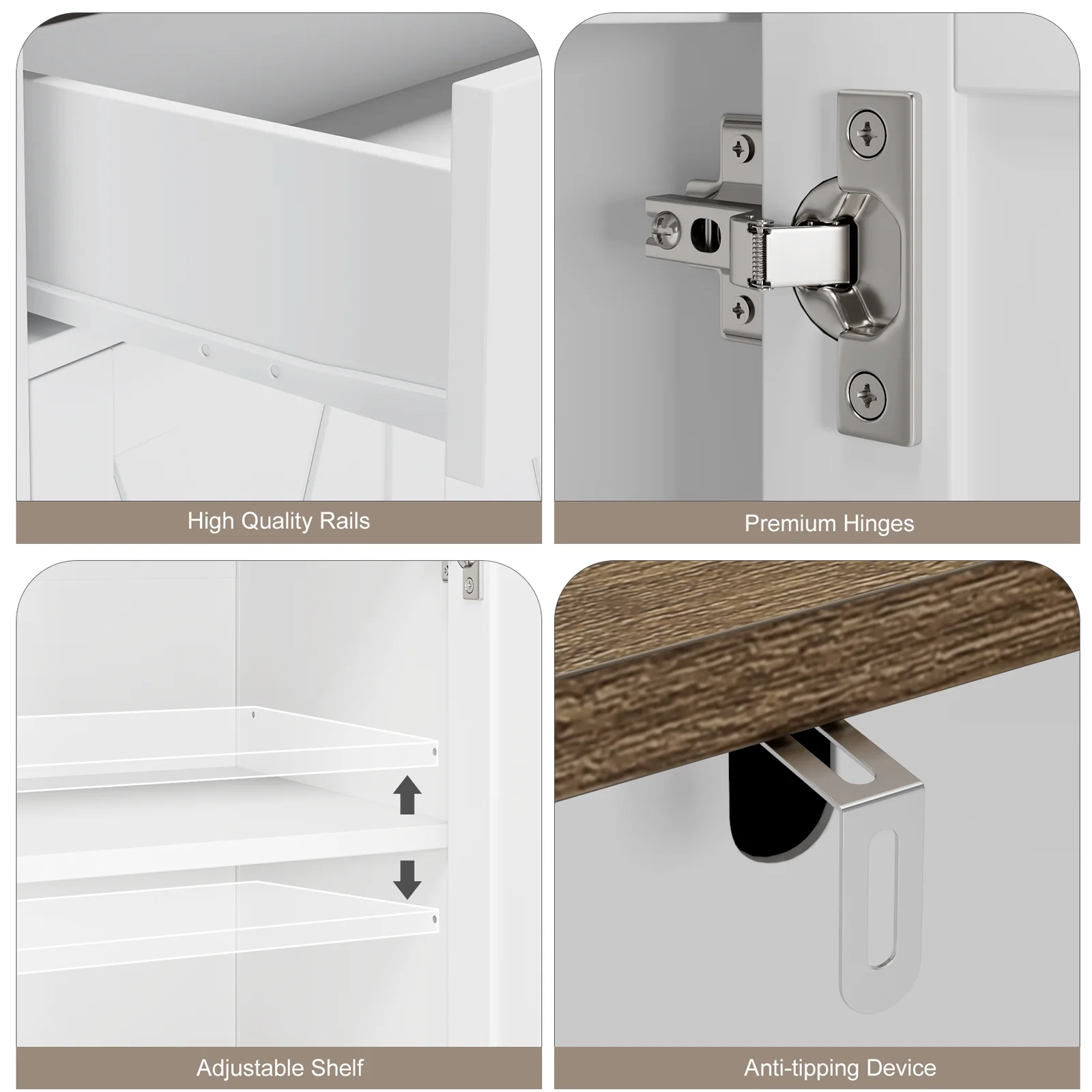 Homfa 4-Doors 2-Drawers Farmhouse Storage Cabinet, Wood Sideboard with Adjustable Shelves for Kitchen Dining Room, White