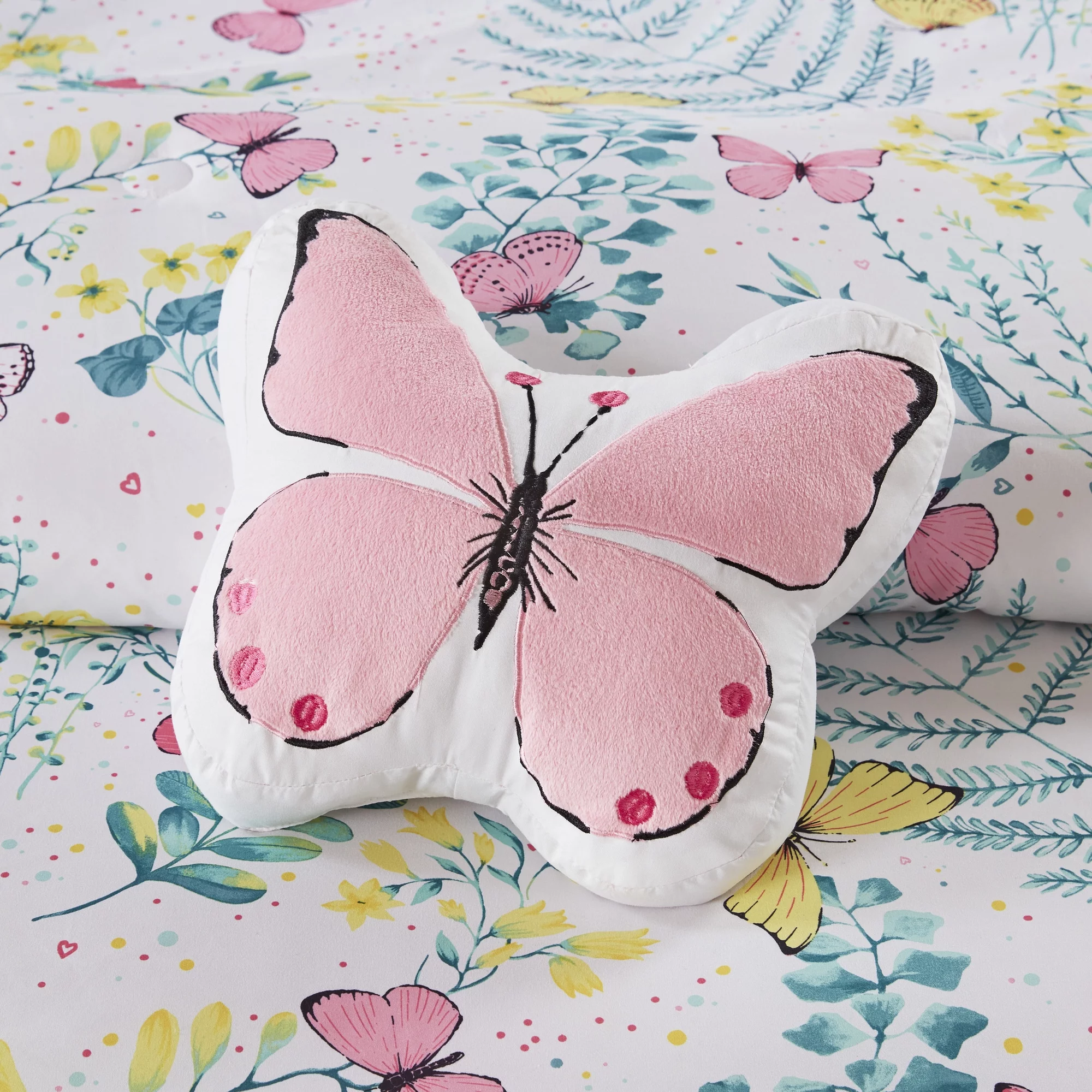 Mi Zone Kids Full/Queen Girl Comforter Set with Decor Pillow Pink Floral Butterfly All Season Kids Bedding 4Pcs