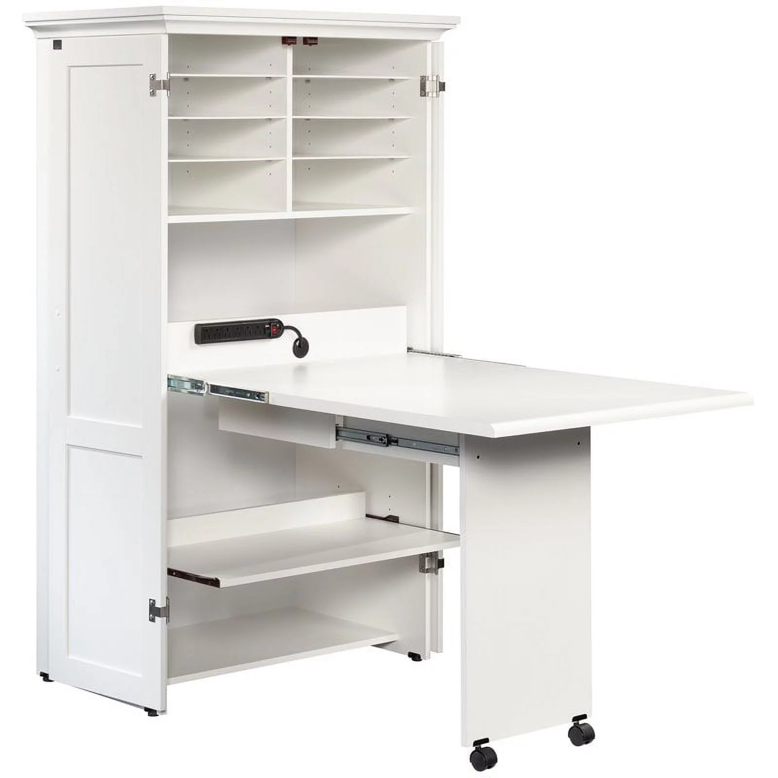 Pemberly Row Modern Engineered Wood Multi-Purpose Storage Craft Armoire in White