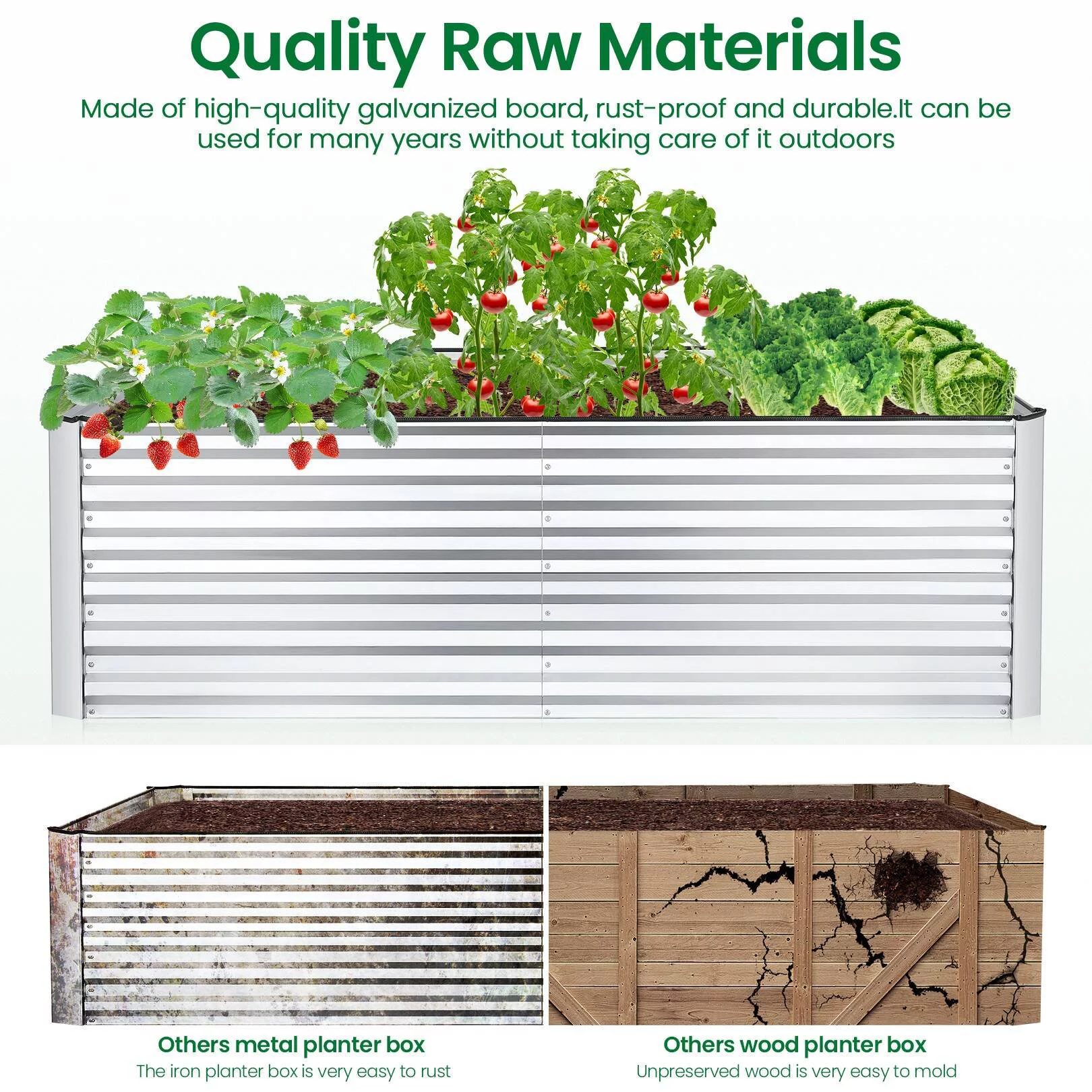 SEJOV 8x4x2ft Outdoor Metal Raised Garden Bed, Planter Box for Vegetables, Flowers, Herbs - Silver