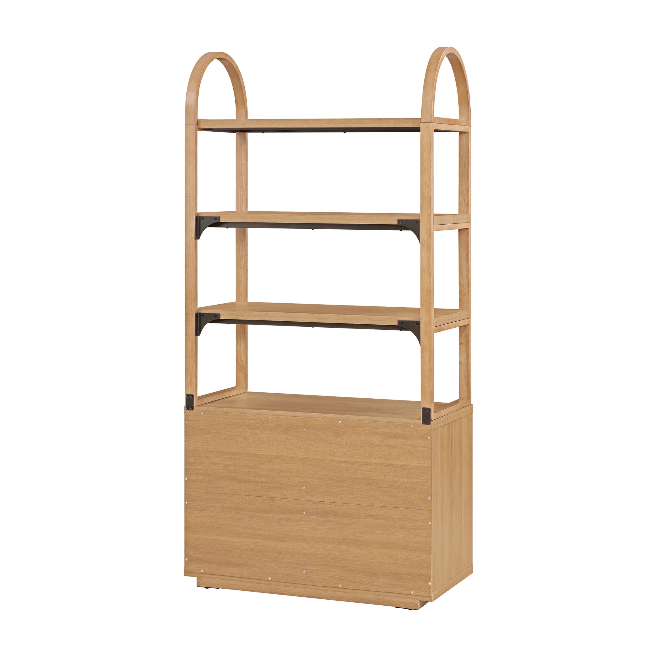 Beautiful Fluted 3-Shelf Bookcase with Storage Cabinet by Drew Barrymore, Warm Honey Finish