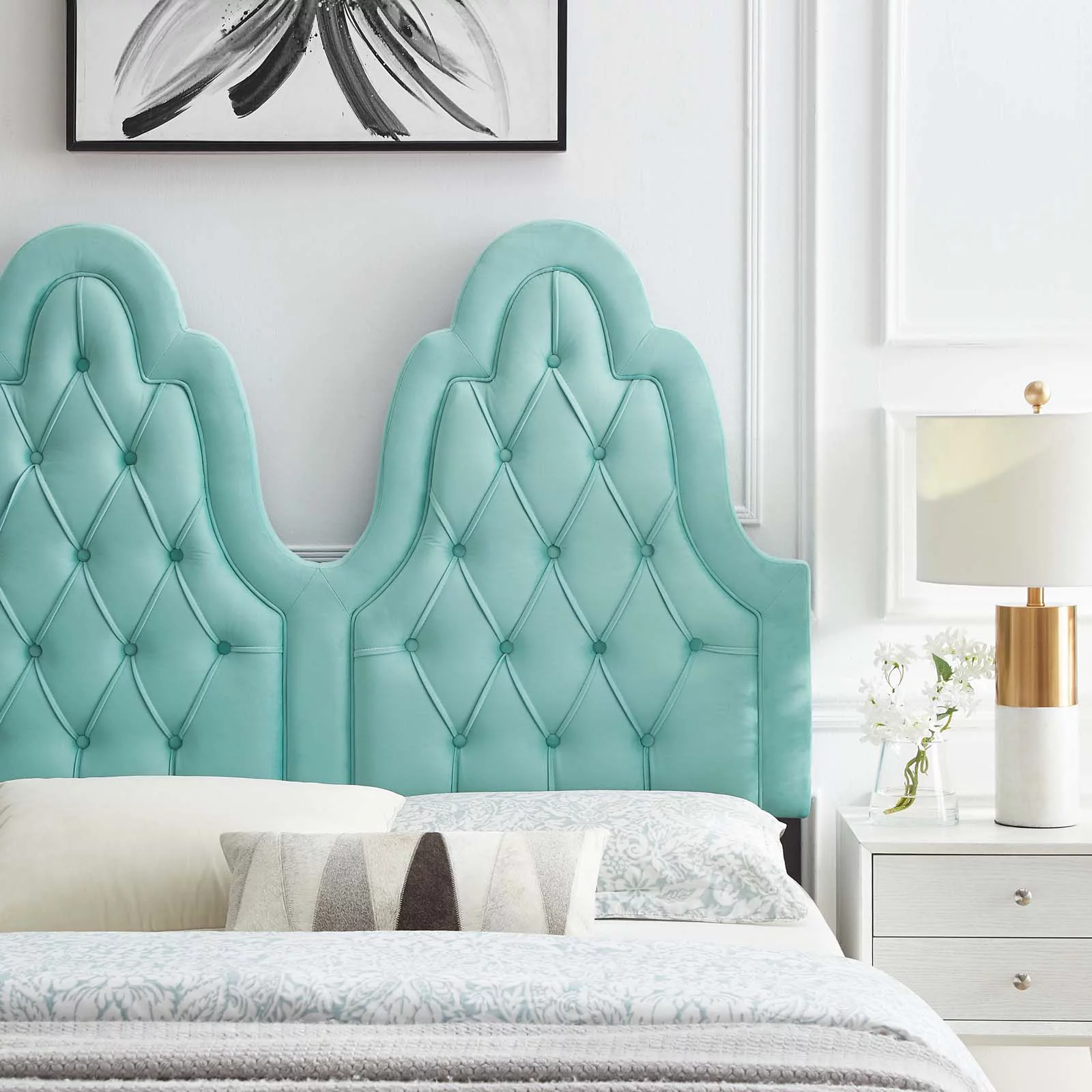 Modway Augustine Tufted Performance Velvet Full/Queen Headboard in Mint