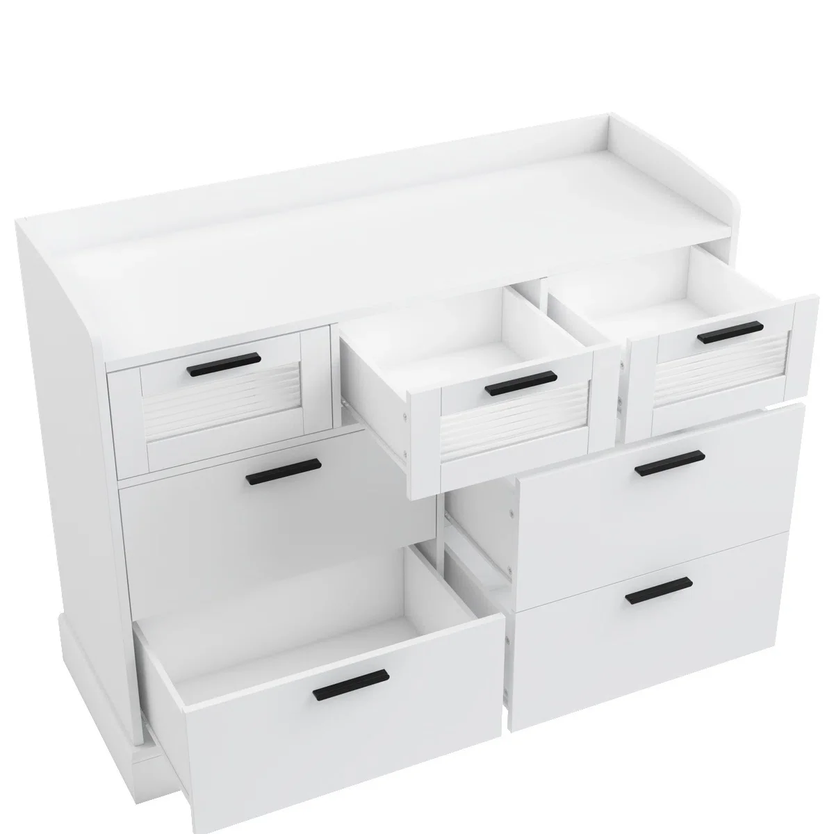 Homfa 7 Drawer White Dresser for Bedroom, Chest of Drawers with Glass Panel Wood Storage Cabinet for Living Room Dining Room