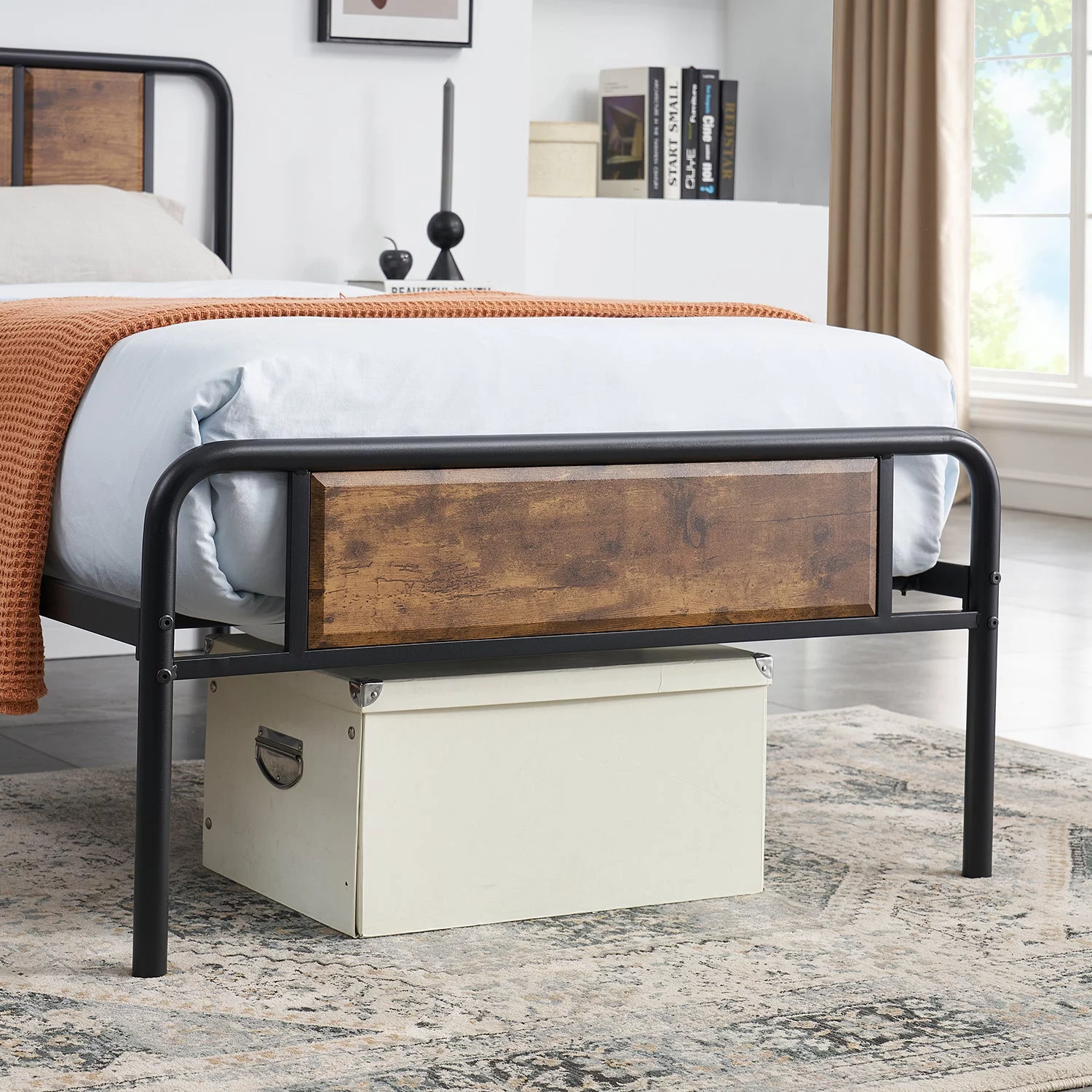 VECELO (Set of 3) Bedroom Set Bed Frame with 2 Brown Nightstand