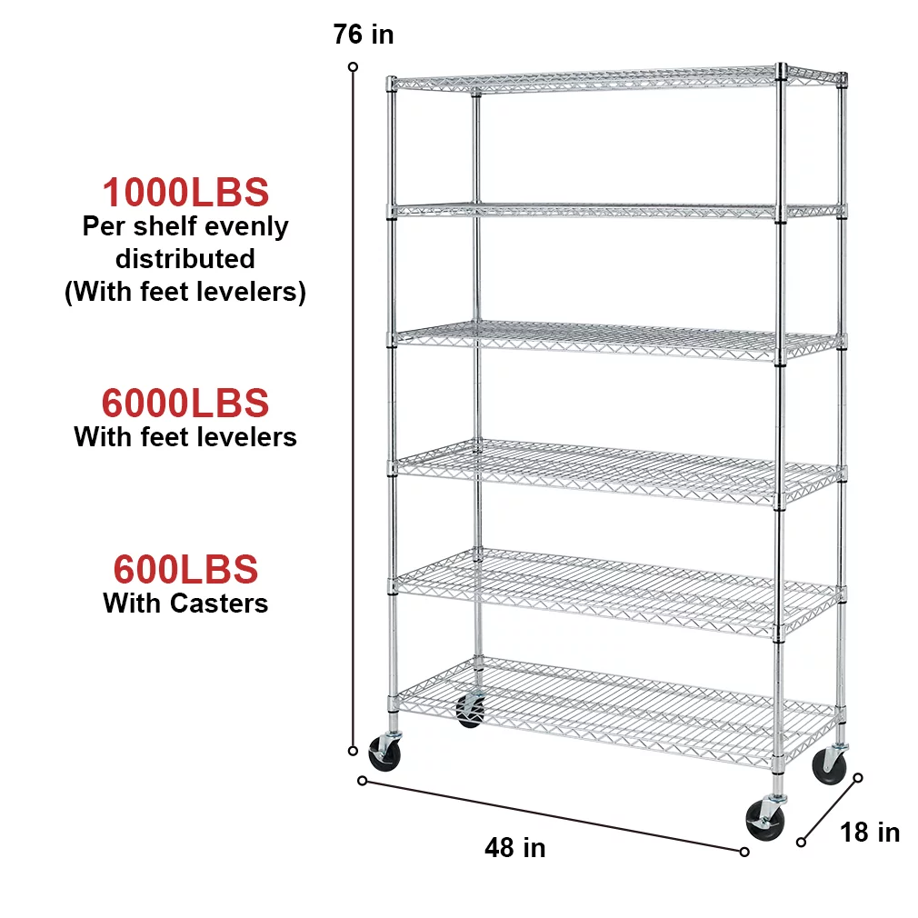 NSF Wire Shelving Unit Heavy Duty Garage Storage Shelves Large Black Metal Shelf Organizer 6-Tier Height Adjustable Commercial Grade Storage Rack 6000 LBS Capacity on 4