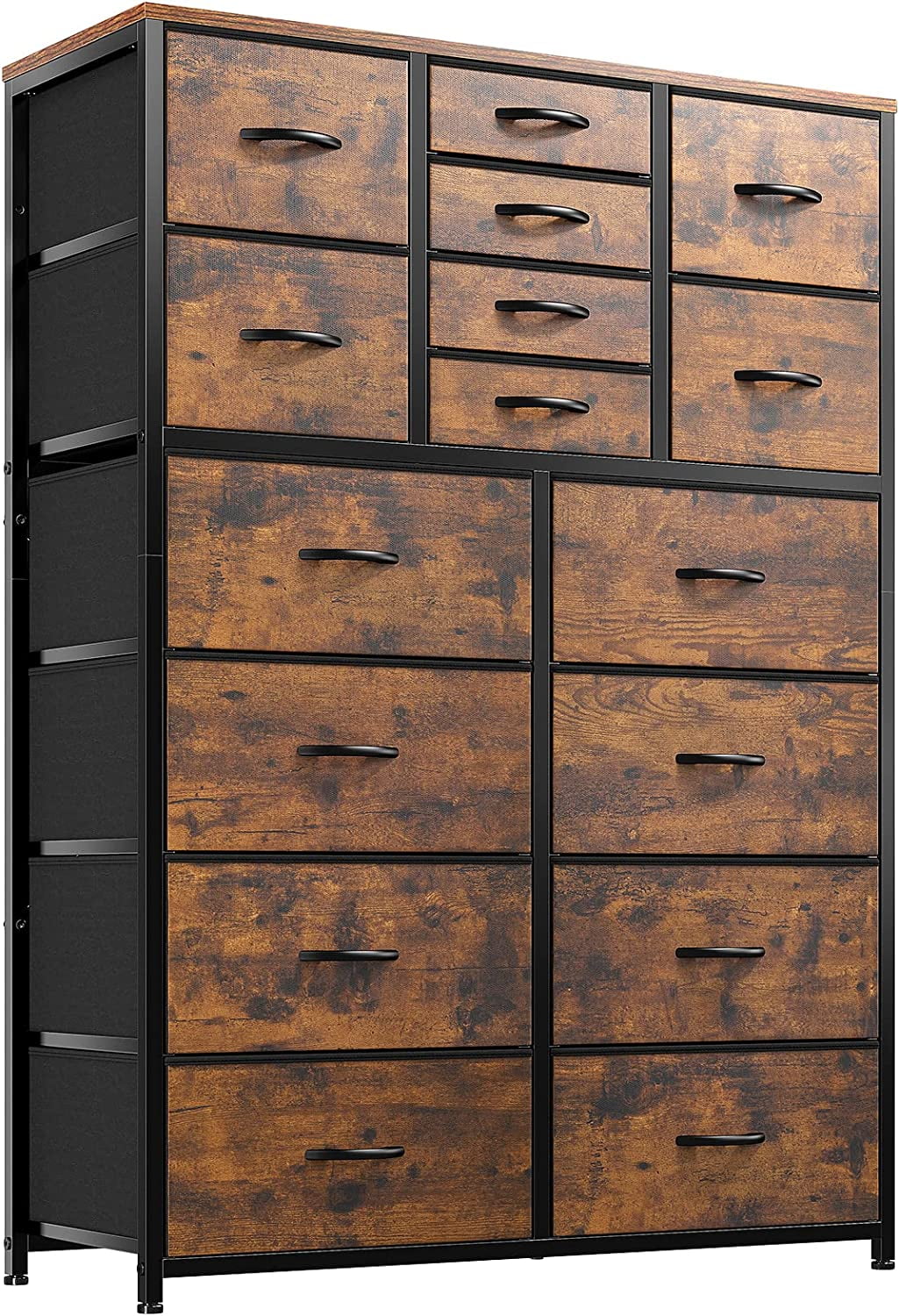 Popular 16 Drawer Dresser  Tall Dresser for Bedroom with Wooden Top and Sturdy Metal Frame  Large Dressers & Chest of Drawers for Bedroom Closet Living Room Entry 57.1"Hx 37.4"