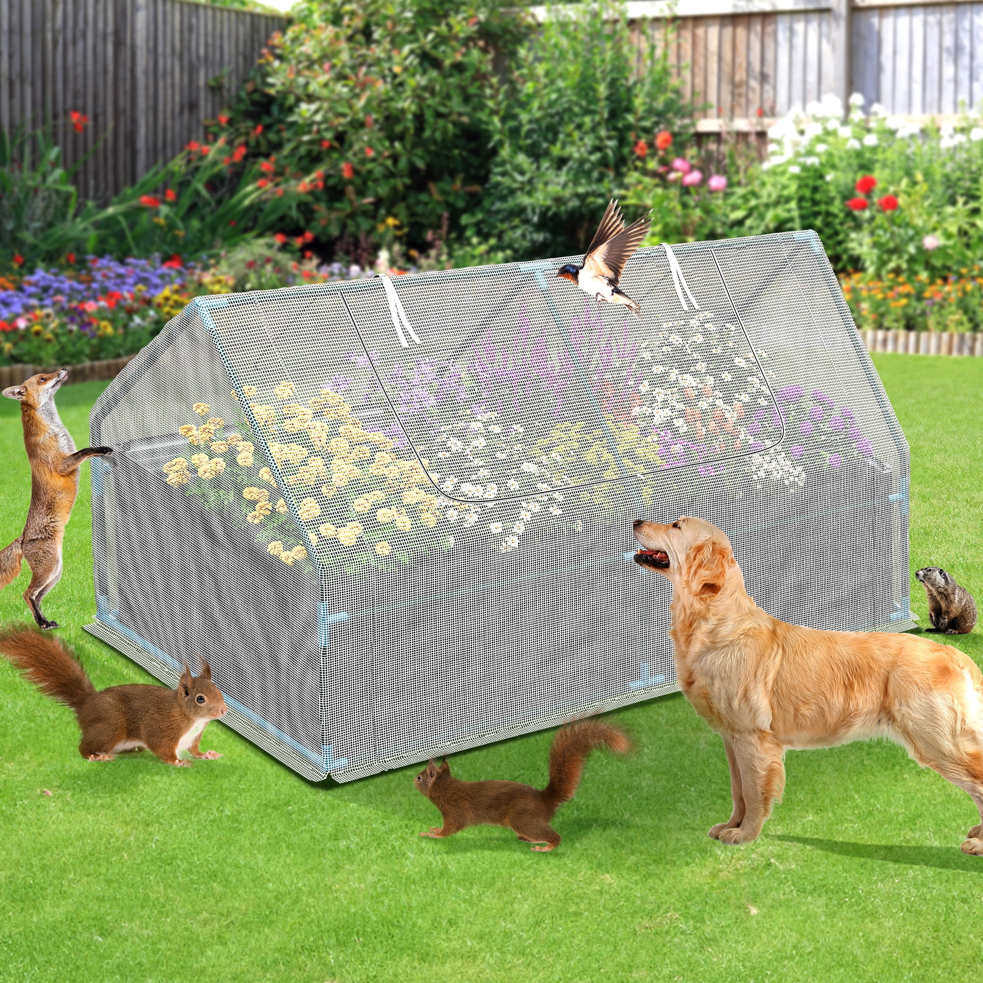 Dextrus 7.5x4x4FT Raised Garden Bed with Cover Extra Large Metal Planter Box Outdoor Flower Bed with Mini Greenhouse 2 Zipper Screen Windows for Outdoor Growing Vegetable, White