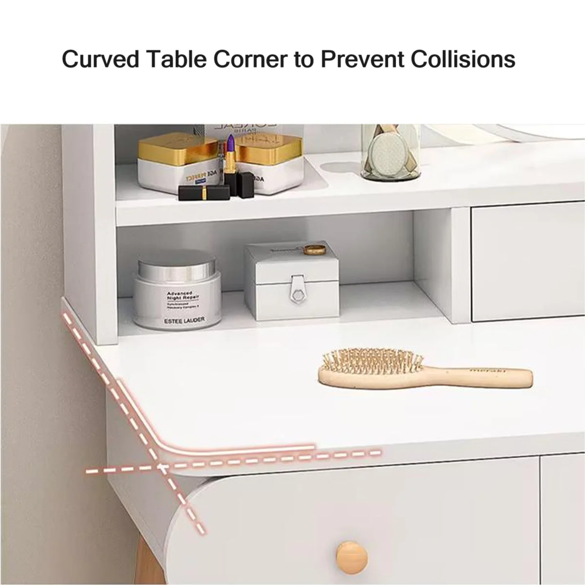 ANJORALA White Vanity Table Set with Mirror, Modern Makeup Vanity Desk Dressing Table with 2 Drawers & 2 Shelves(Without Stool)