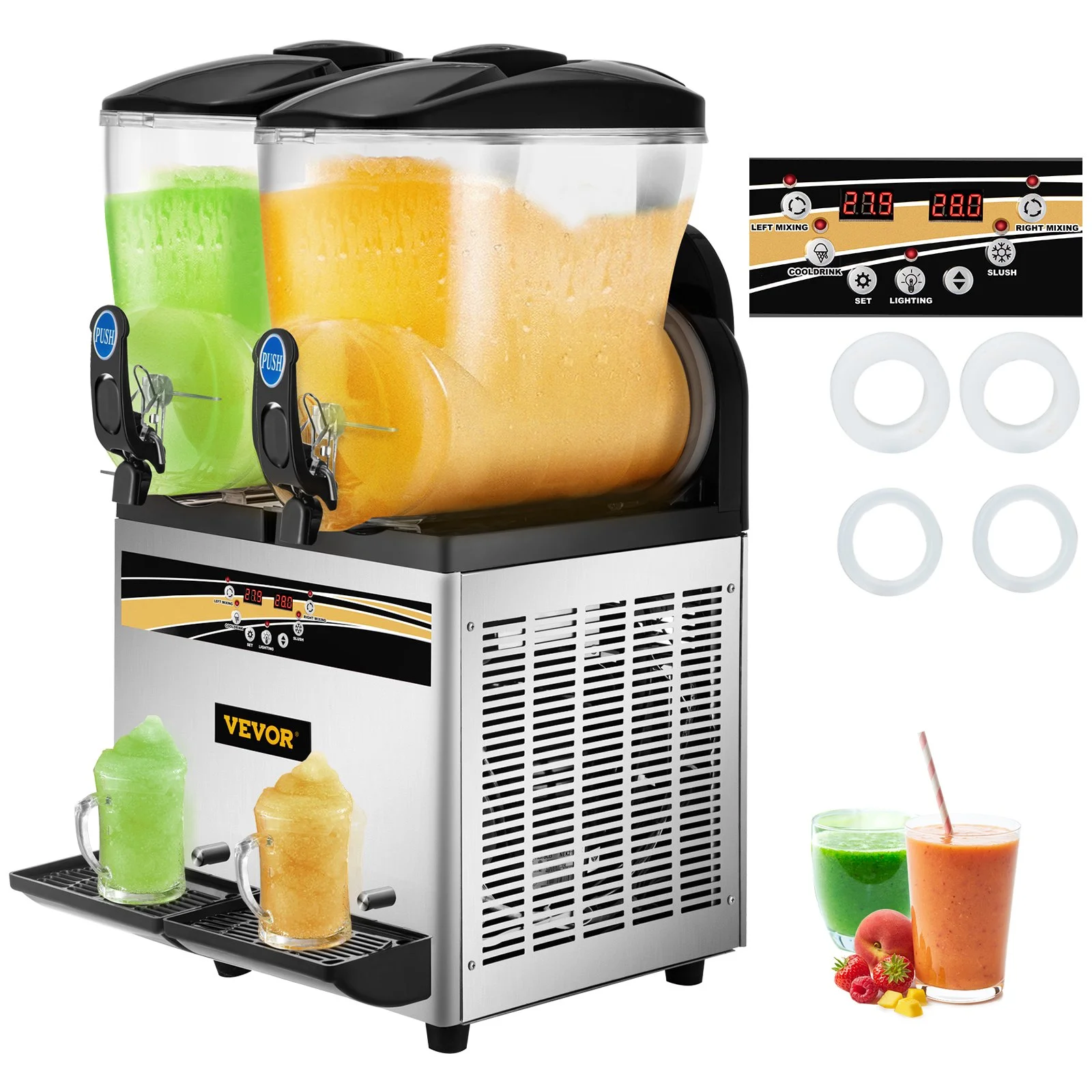 VEVOR Margarita Machine, 15Lx2 Tank Commercial Slushy Machine, 1000W, For Supermarkets, Cafes, Restaurants, Bars, and Home Use