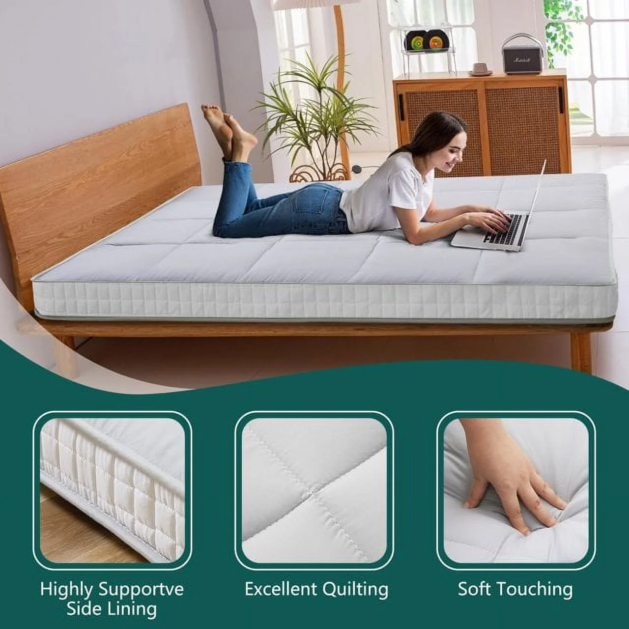 Japanese Floor Mattress, Futon Mattress, Foldable & Portable, Roll up Mattress Tatami Mat Sleeping Pad with Storage Bag
