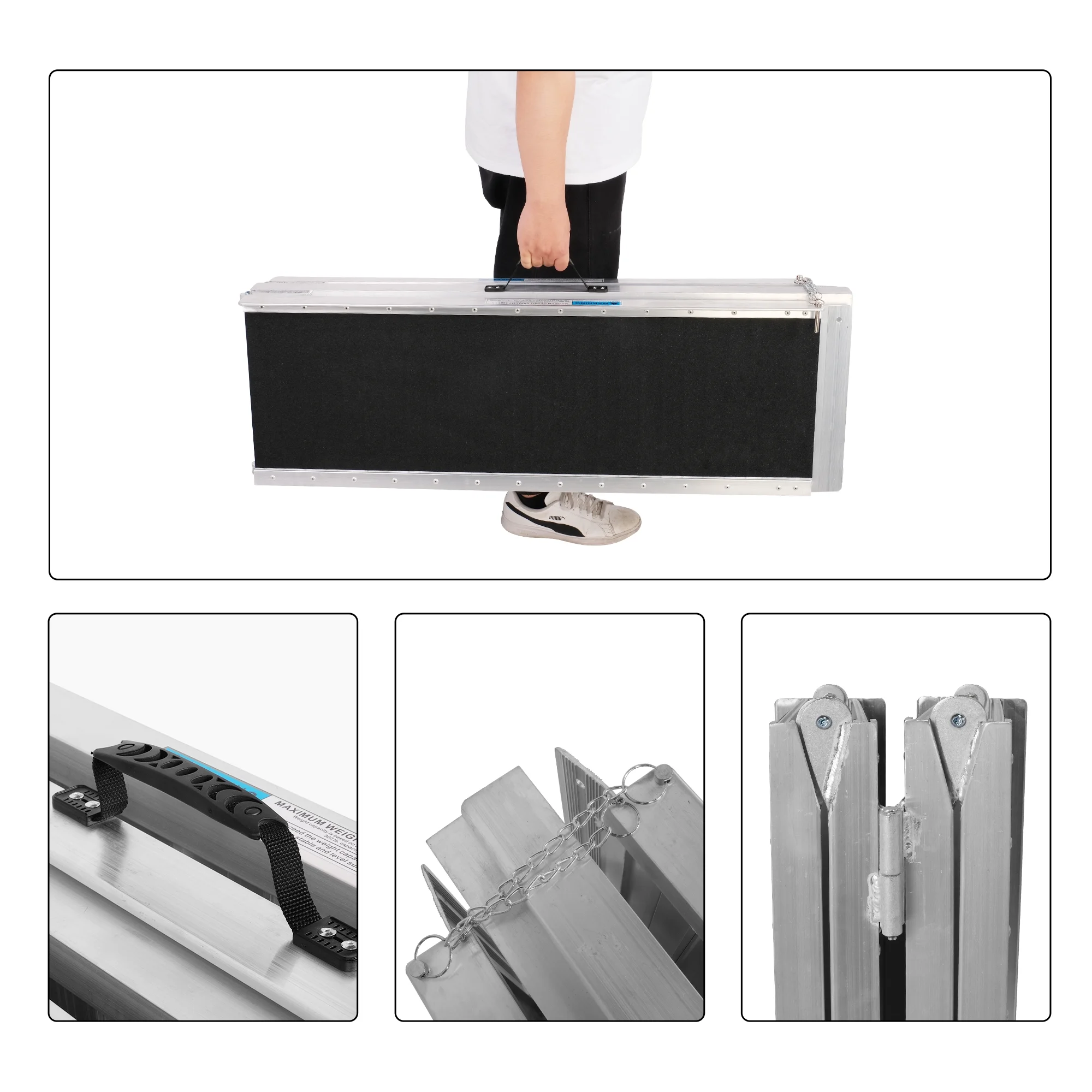 7FT Folding Aluminum Wheelchair Ramp with Handle, Utility Mobility Access Threshold Ramp, Ramp for Wheelchairs for Home, Doorways, Steps, Stairs, Holds up to 600 lbs