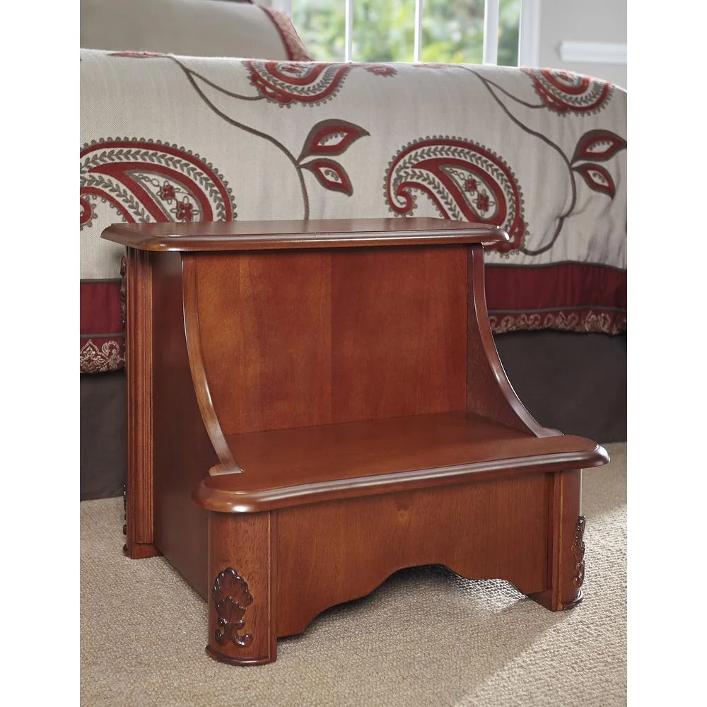 Linon Woodbury Wood Bed Steps with Storage in Brown