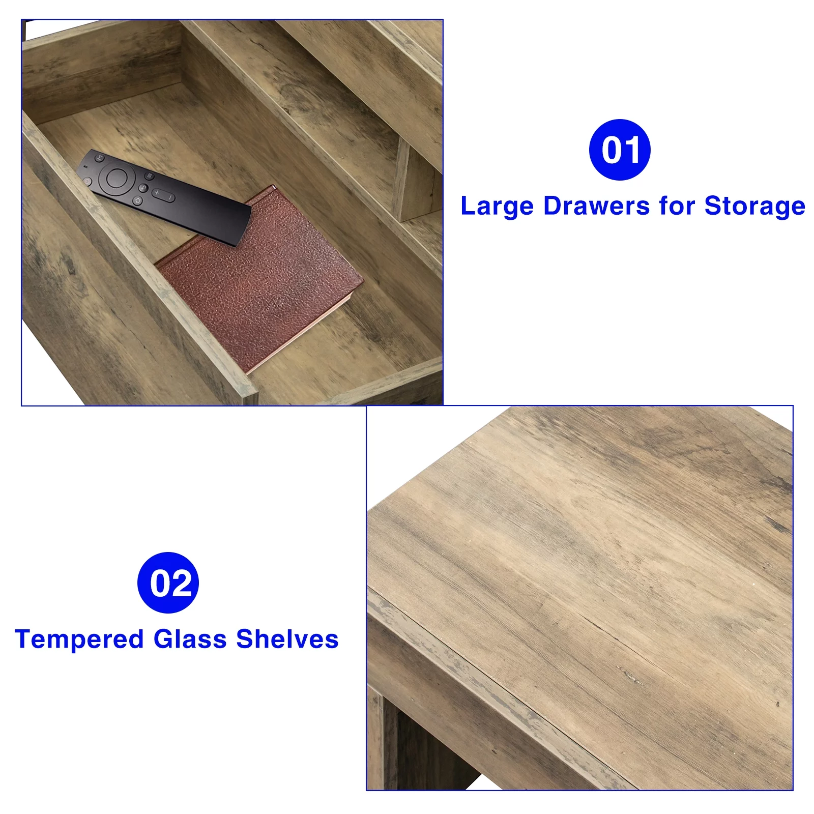 TV Stand with LED RGB Lights, Modern Entertainment Center Media Console Table Gaming TV Stand Cabinet with Drawer Glass Shelves for 55 inch TVs living Room Bed Room Furniture (Grey Oak)