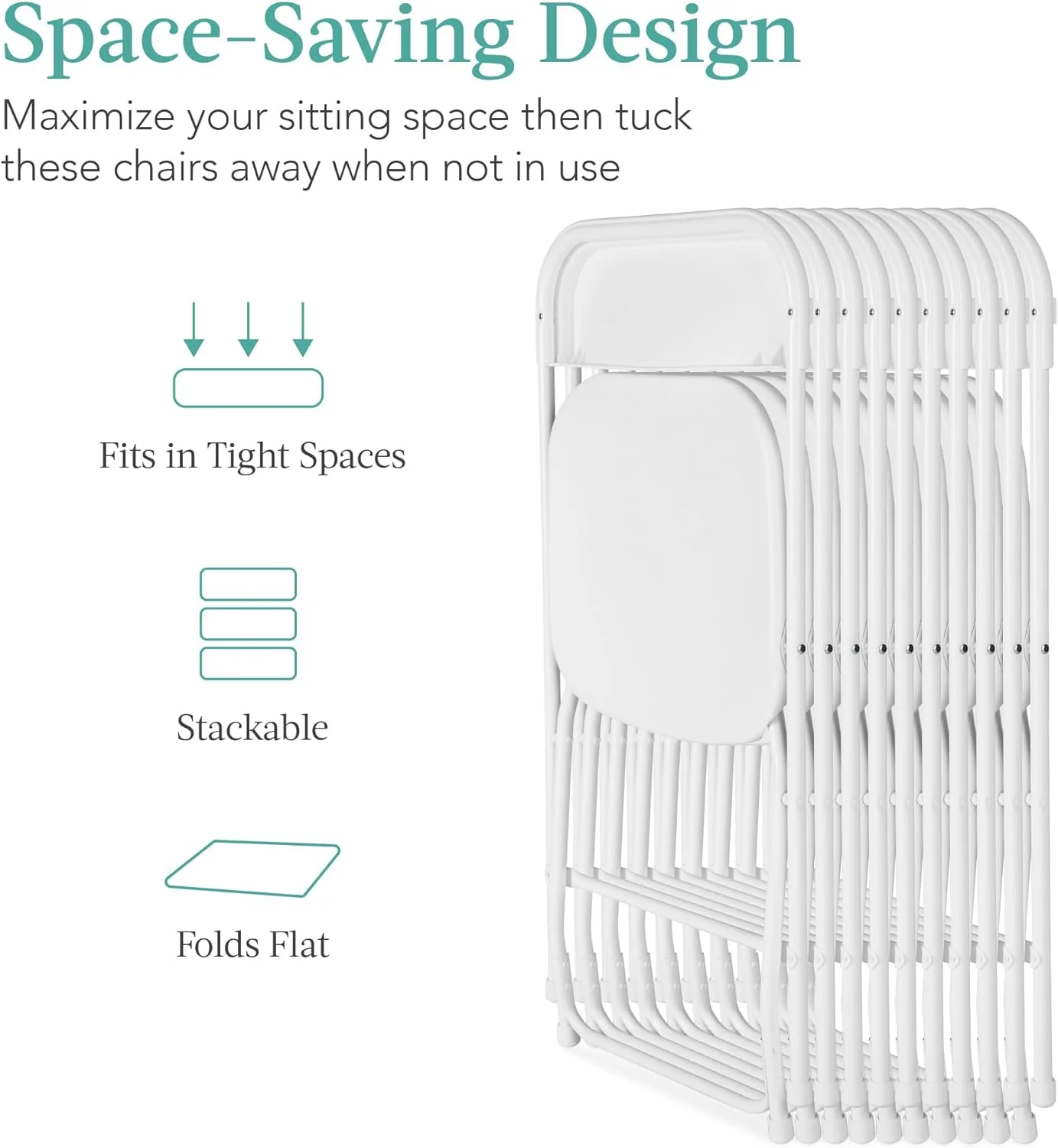 Set of 10 Plastic Folding Chairs, Portable Stacking Indoor Outdoor Seating for Home, Yard, Garden, Parties, Events w/Non-Slip Feet, 350lb Weight Capacity - White