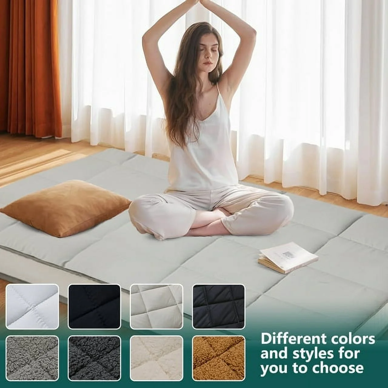 Japanese Floor Mattress, Futon Mattress, Foldable & Portable, Roll up Mattress Tatami Mat Sleeping Pad with Storage Bag