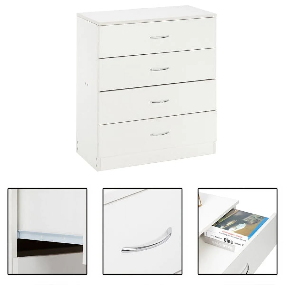 [FCH] MDF Wood Simple 4-Drawer Dresser White(=86913595, 22419080, 72485344)