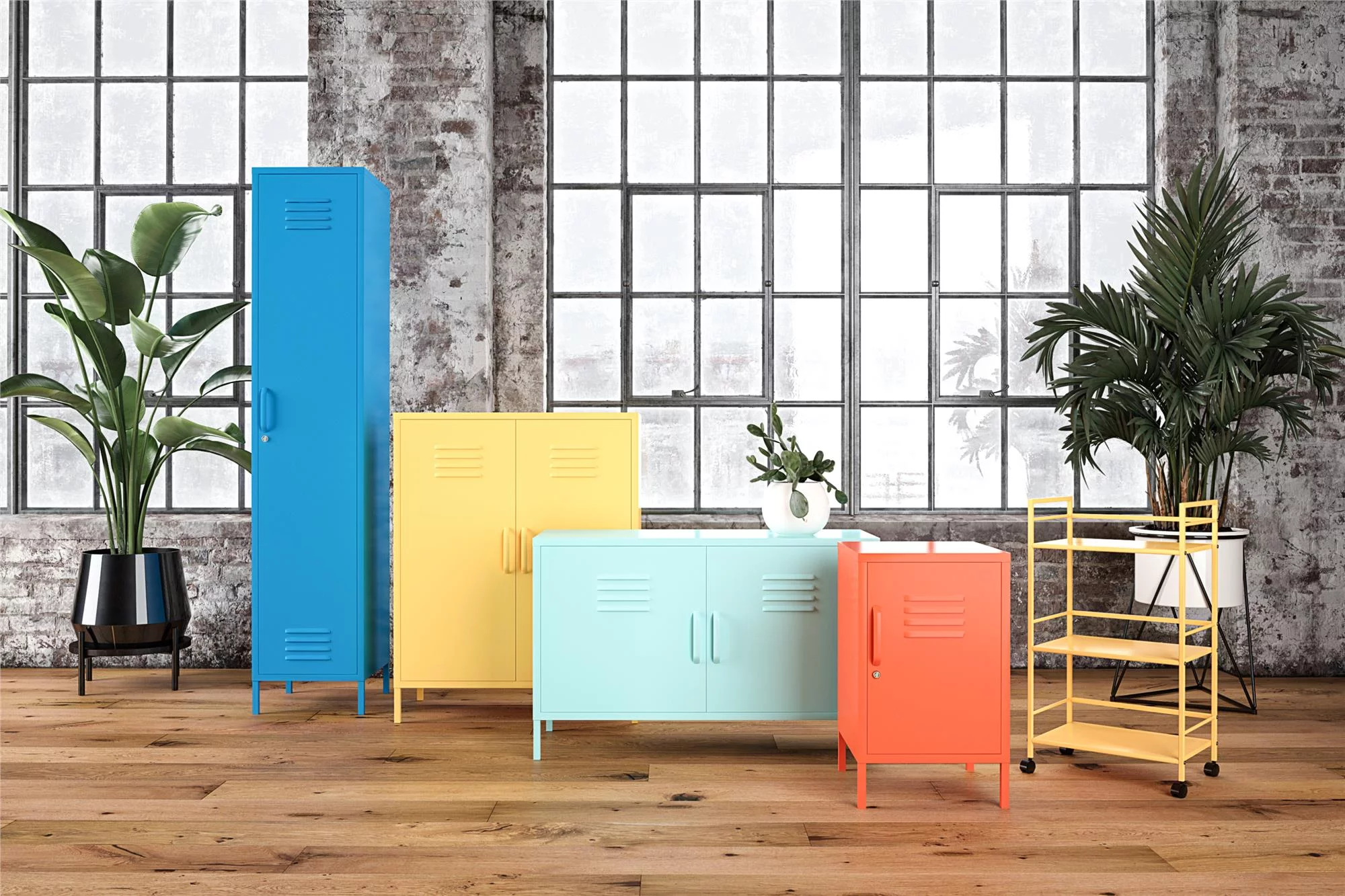 Novogratz Cache 2 Door Metal Locker Style Storage Accent Cabinet, Mint