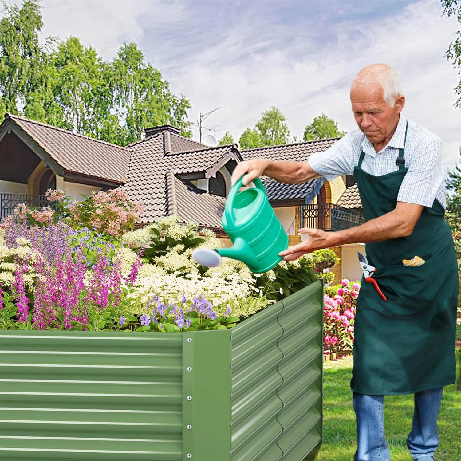 OGKBIR 8x4x2ft Galvanized Metal Raised Garden Bed for Vegetables, Outdoor Garden Raised Planter Box, Backyard Patio Planter Raised Beds for Flowers, Herbs, Fruits (Light Green)