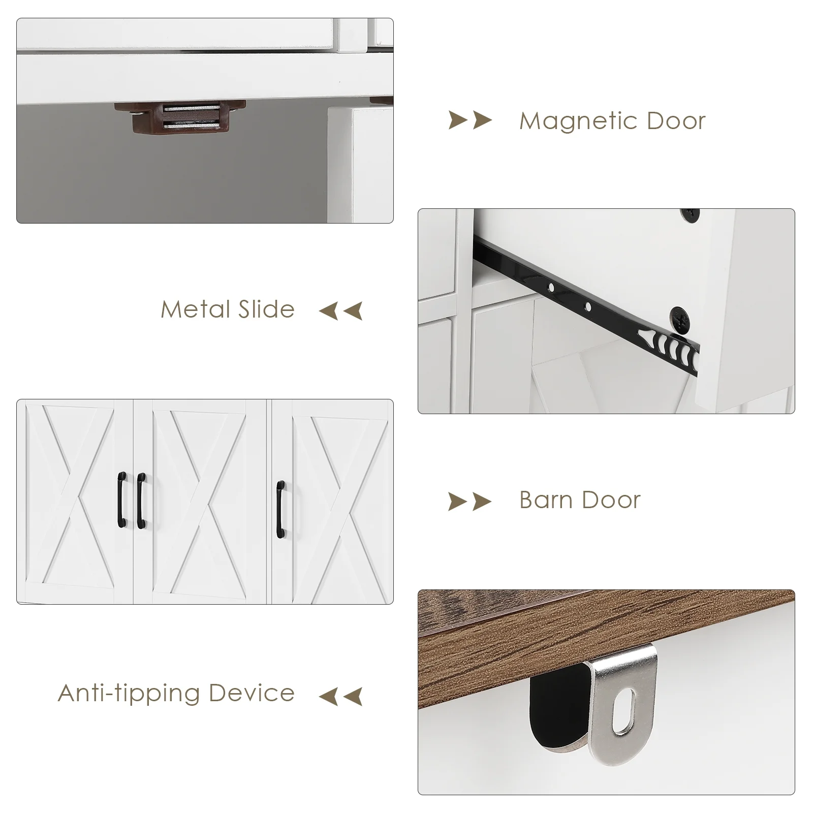 Homfa 42.5‘’ Kitchen Buffet Sideboard Cabinet, 3 Drawers Farmhouse Coffee Bar Storage Cabinet with Adjustable Shelf, White