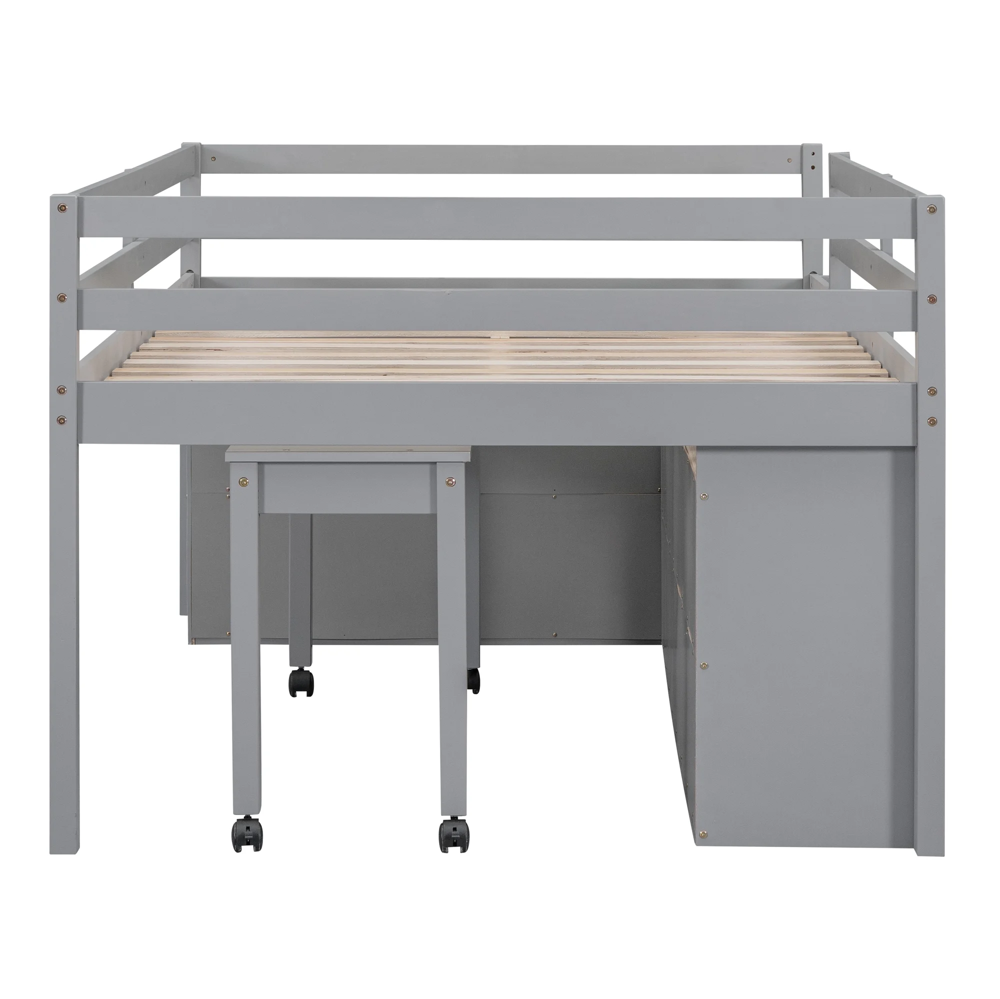 CoSoTower Full Size Loft Bed with Retractable Writing Desk and 4 Drawers, Wooden Loft Bed with Lateral Portable Desk and Shelves, Gray