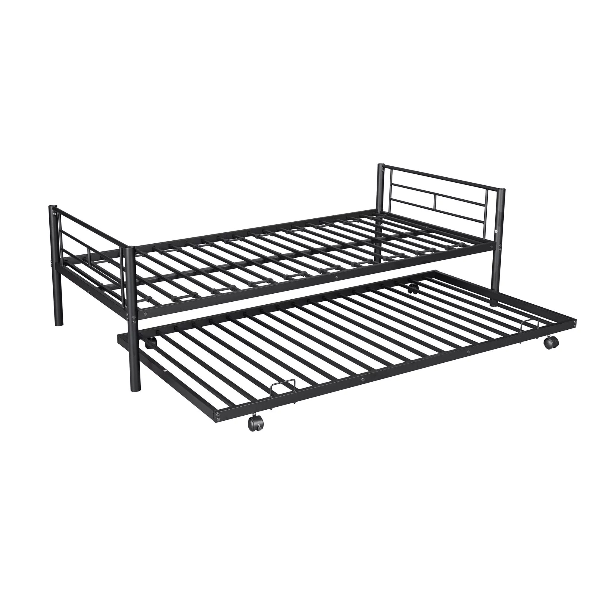 GNIXUU Metal Twin over Twin Bunk Beds with Trundle Bed for Kids Bedroom, Metal Twin Bunk Bed Frame with Safety Guardrail & 2 Ladders, Black