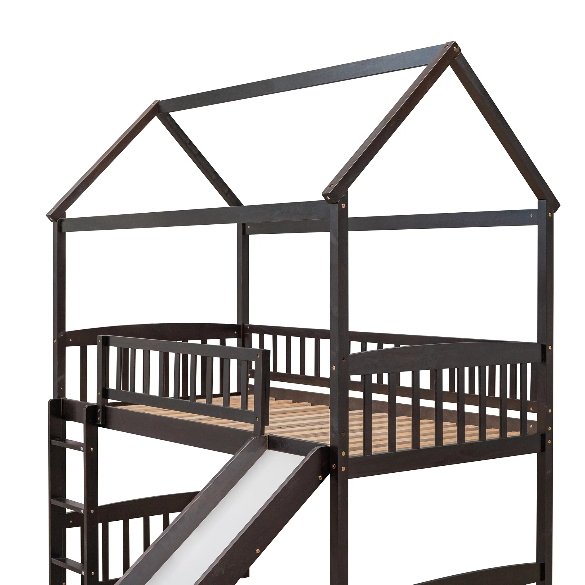 CoSoTower Twin Loft Bed with Slide, House Bed with Slide, Espresso
