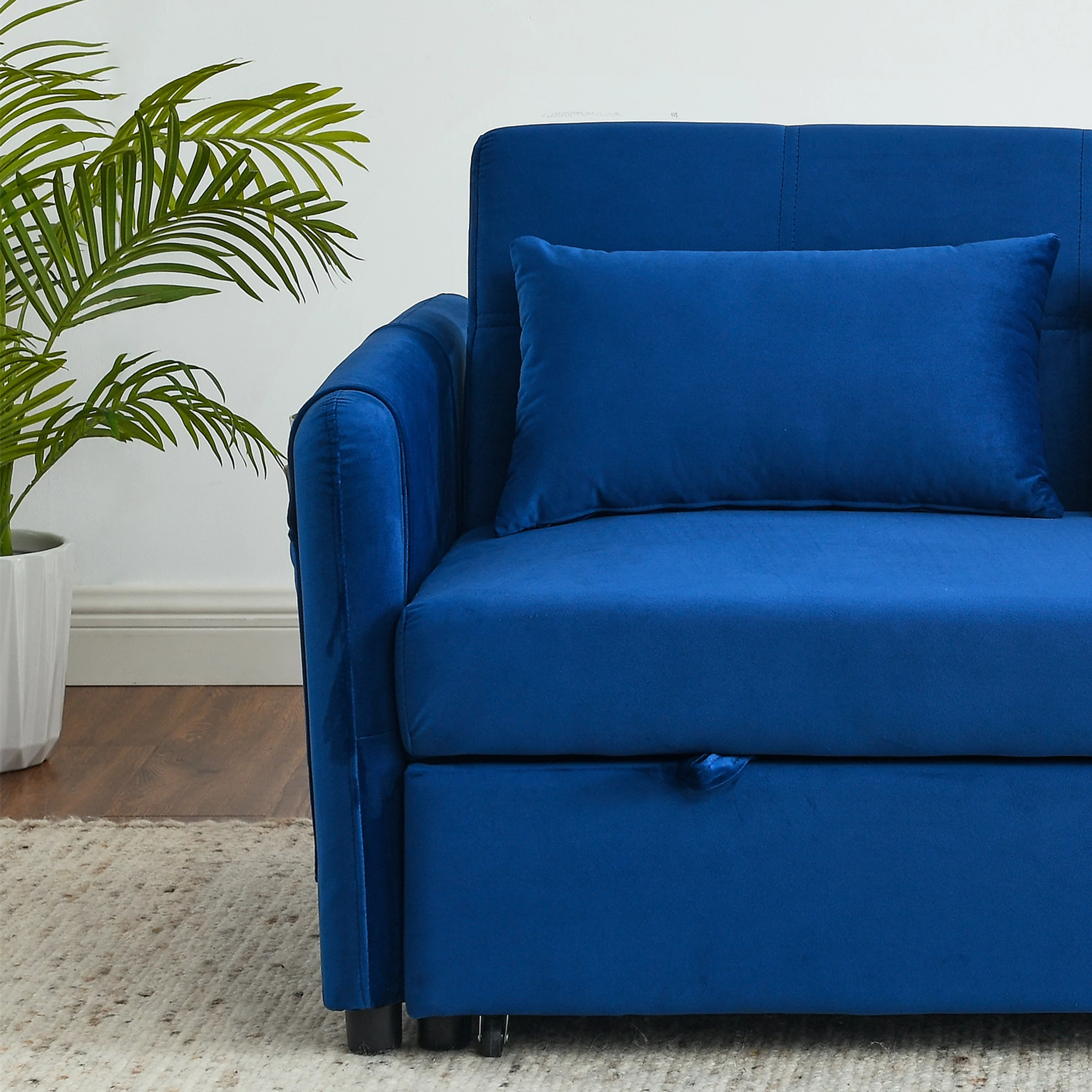 Modern Velvet Pull Out Convertible Sleeper Sofa Bed, Folding Loveseat Futon Couch with Adjustable Backrest Lumbar Pillows for Living Room Bedroom Office