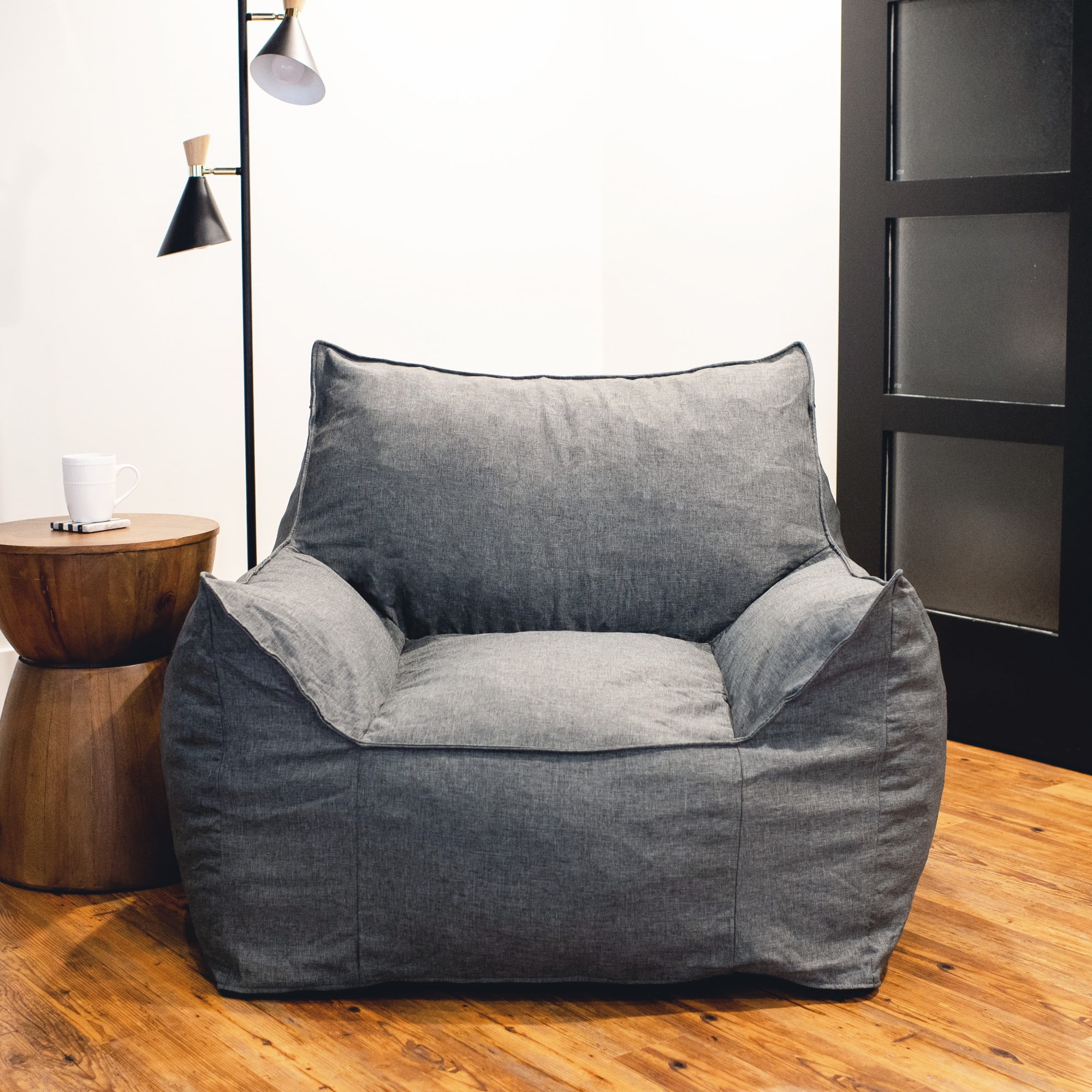 Big Joe Imperial Lounger Foam Filled Bean Bag Armchair with Removable Cover, Gray Union, Durable Woven Polyester, 4 feet Big