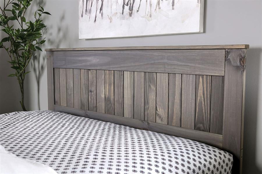 Rustic Weathered Gray Pine Wood Queen Bedroom Set 6pcs FOA AM7973 Rockwall
