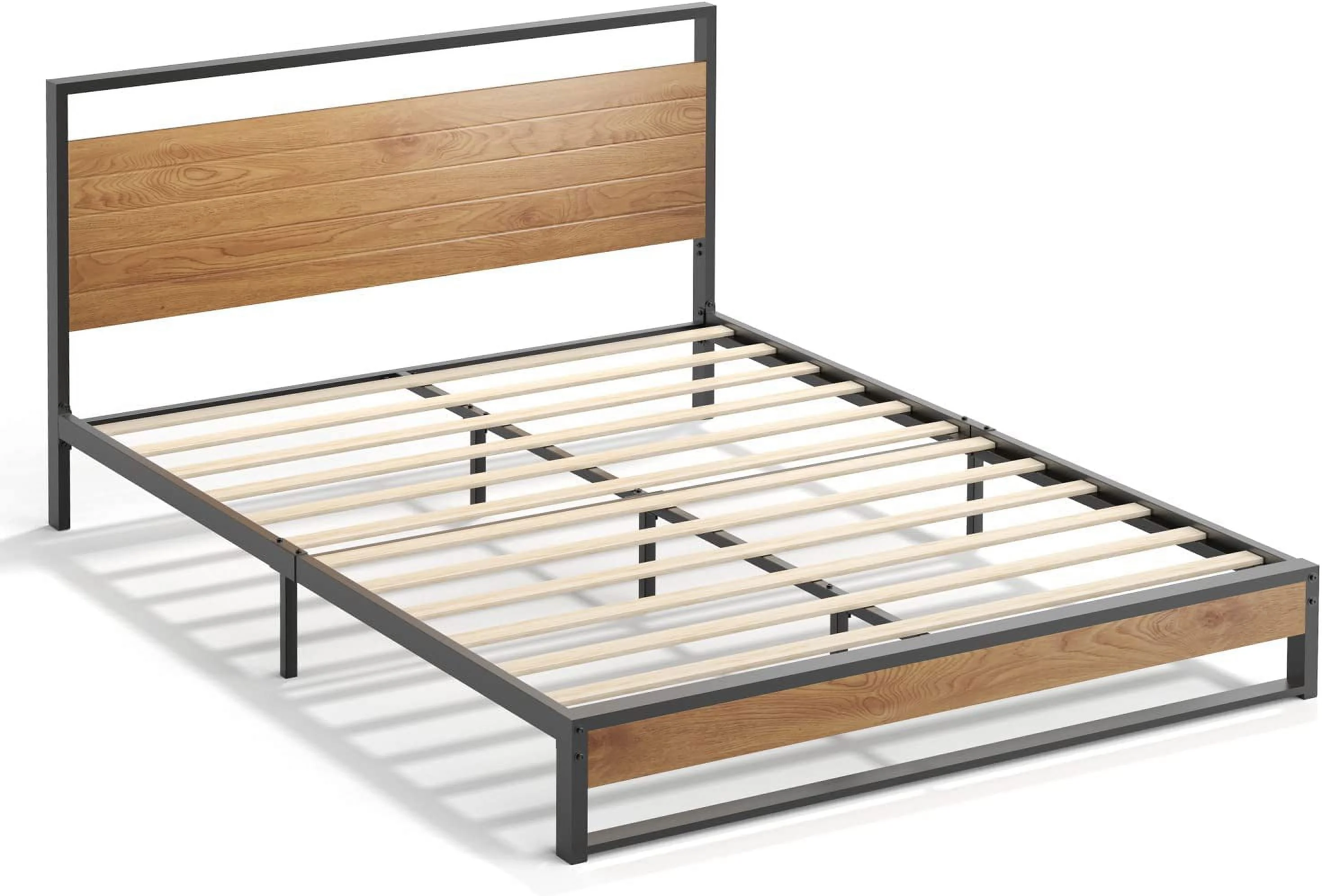 Metal Queen Size Platform Bed Frame with Wood Headboard/Footboard (Queen (U.S. Standard))