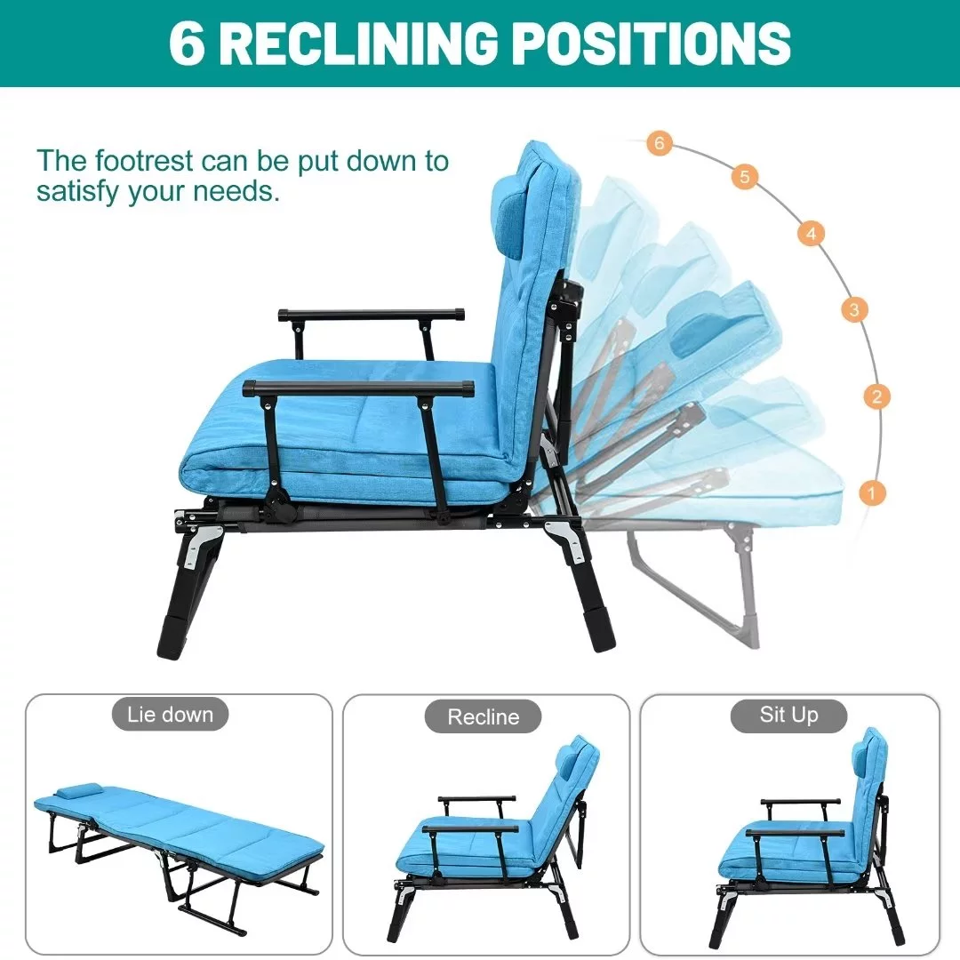 Docred 6-Fold Sleeping Cots for Adults, Folding Chaise Lounge Chairs Outdoor, Portable Folding Bed Cot Lounge Chair for Beach Lawn Camping Pool Sun Tanning