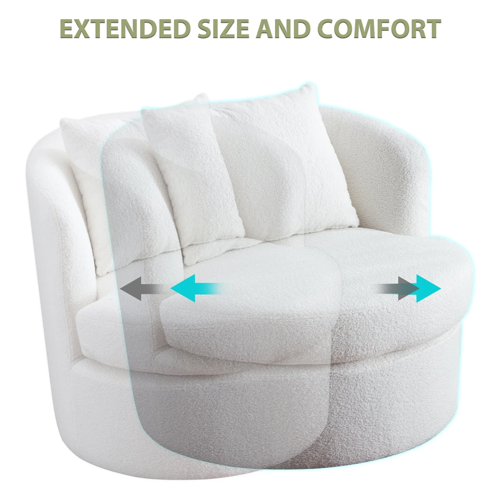 Ebello Swivel Accent Chair with Lamb Wool Fabric for Adult, Plump Pillow, Detachable Cushion, White