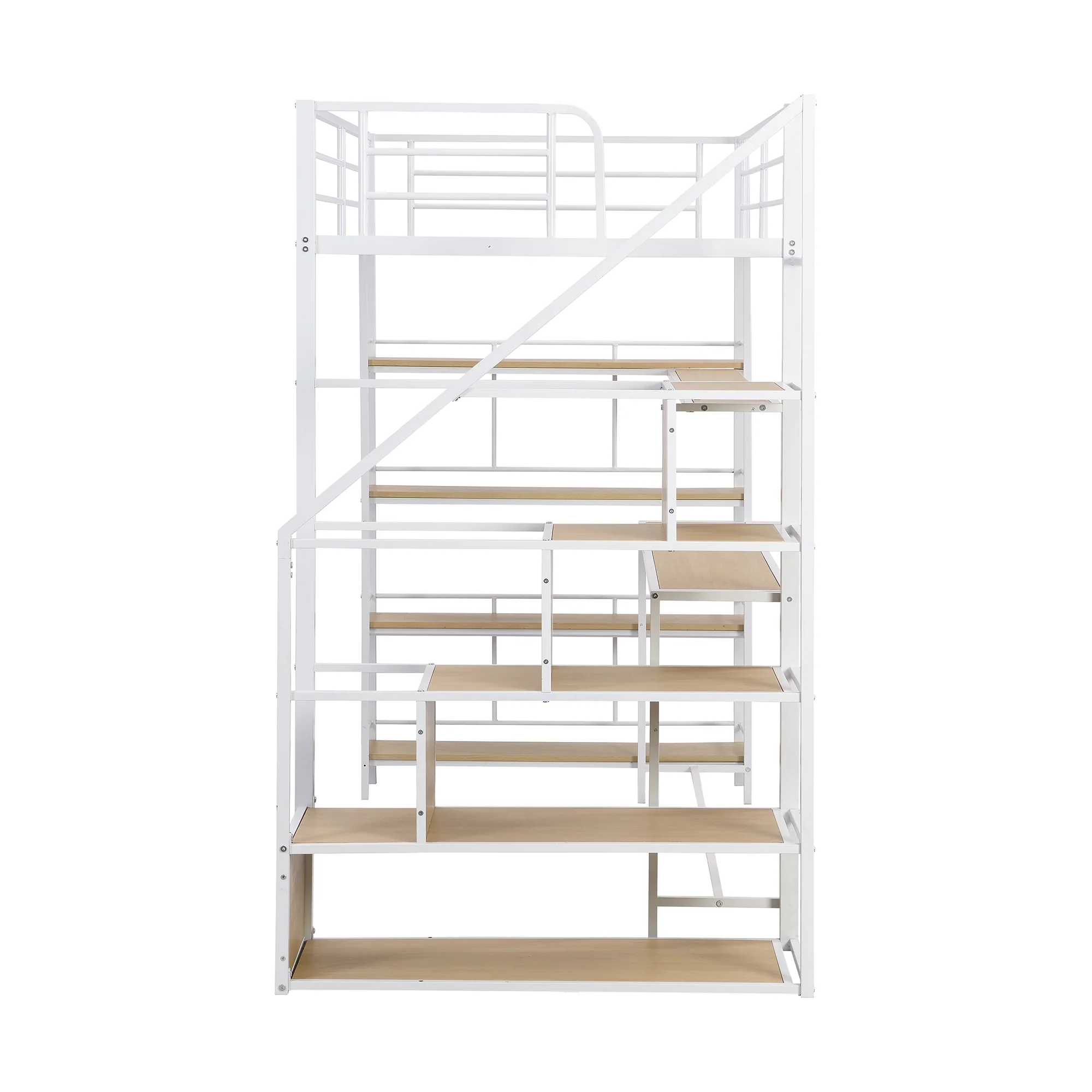 Bellemave Twin Size Metal Loft bed with Stairs and Desk, Heavy-Duty Steel Loft Bed Frame Built-in Storage Shelves, Loft Bed Twin for Kids Teens Adults,White